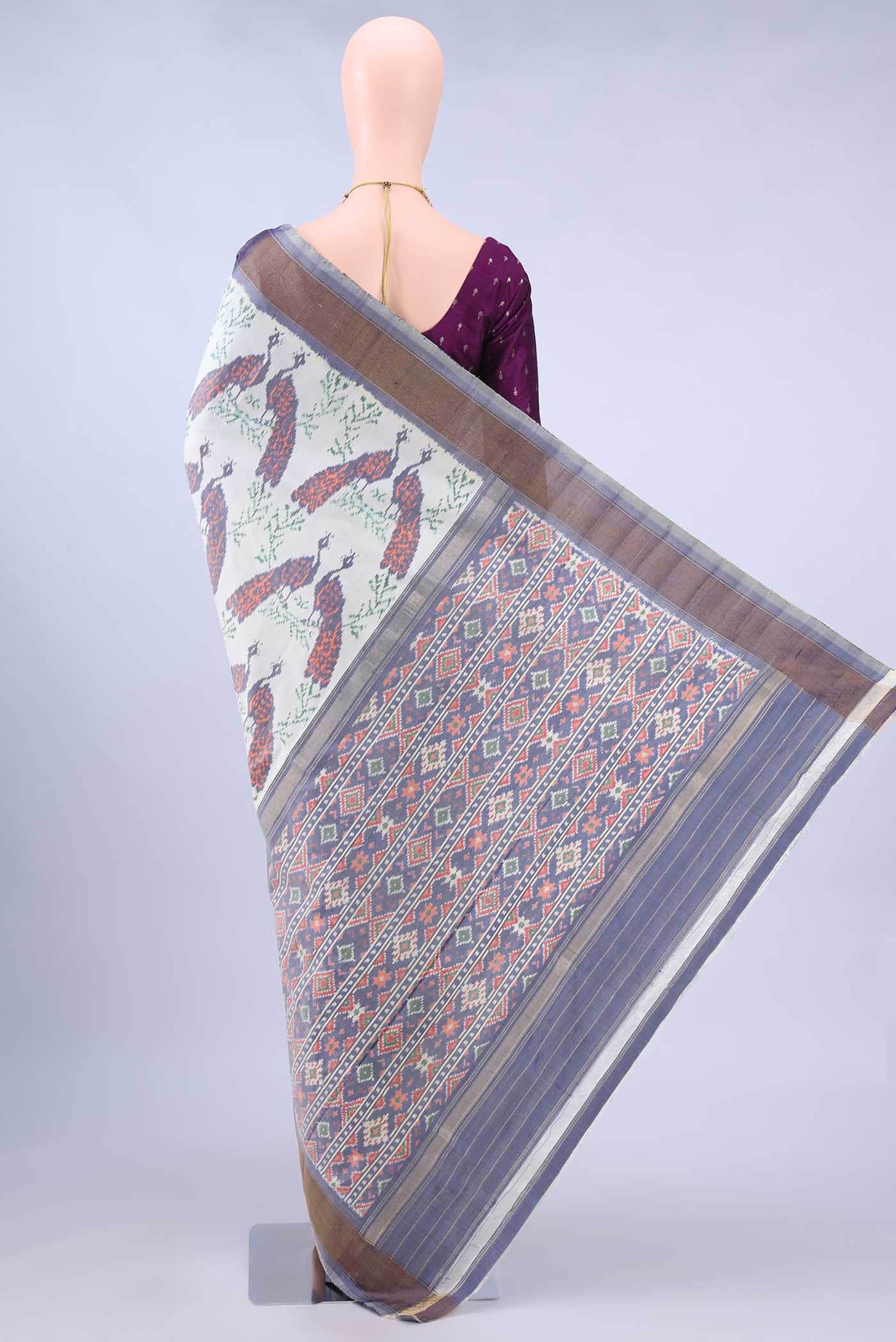 Cream Pochampally Silk Saree - Image 2