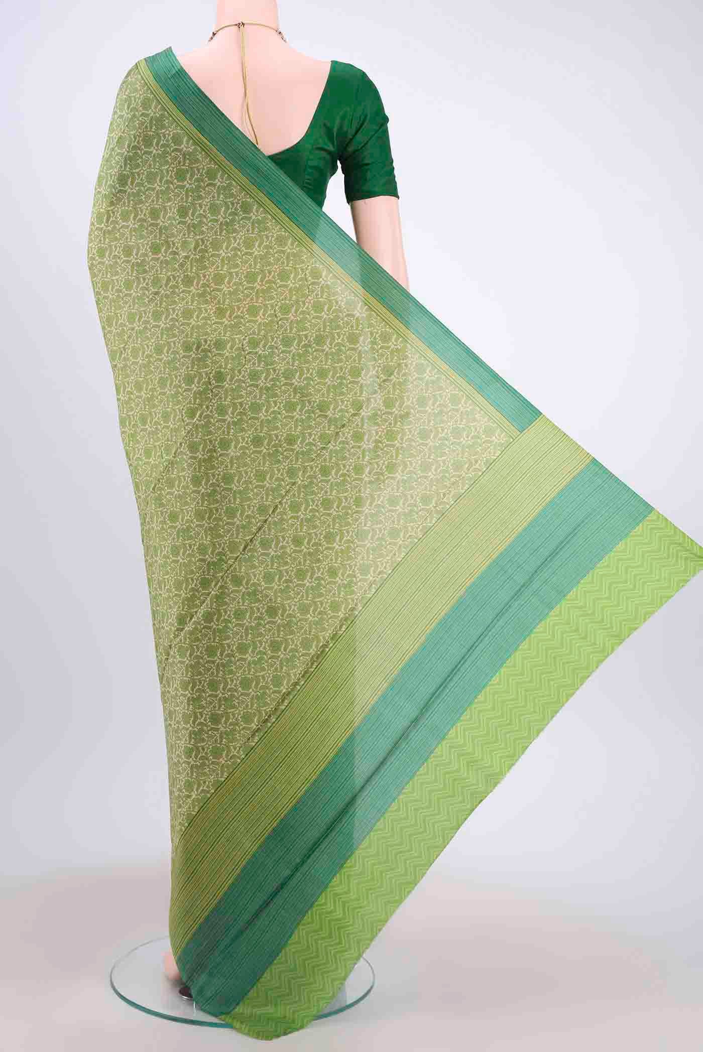 Cream Printed Silk Saree - Image 3