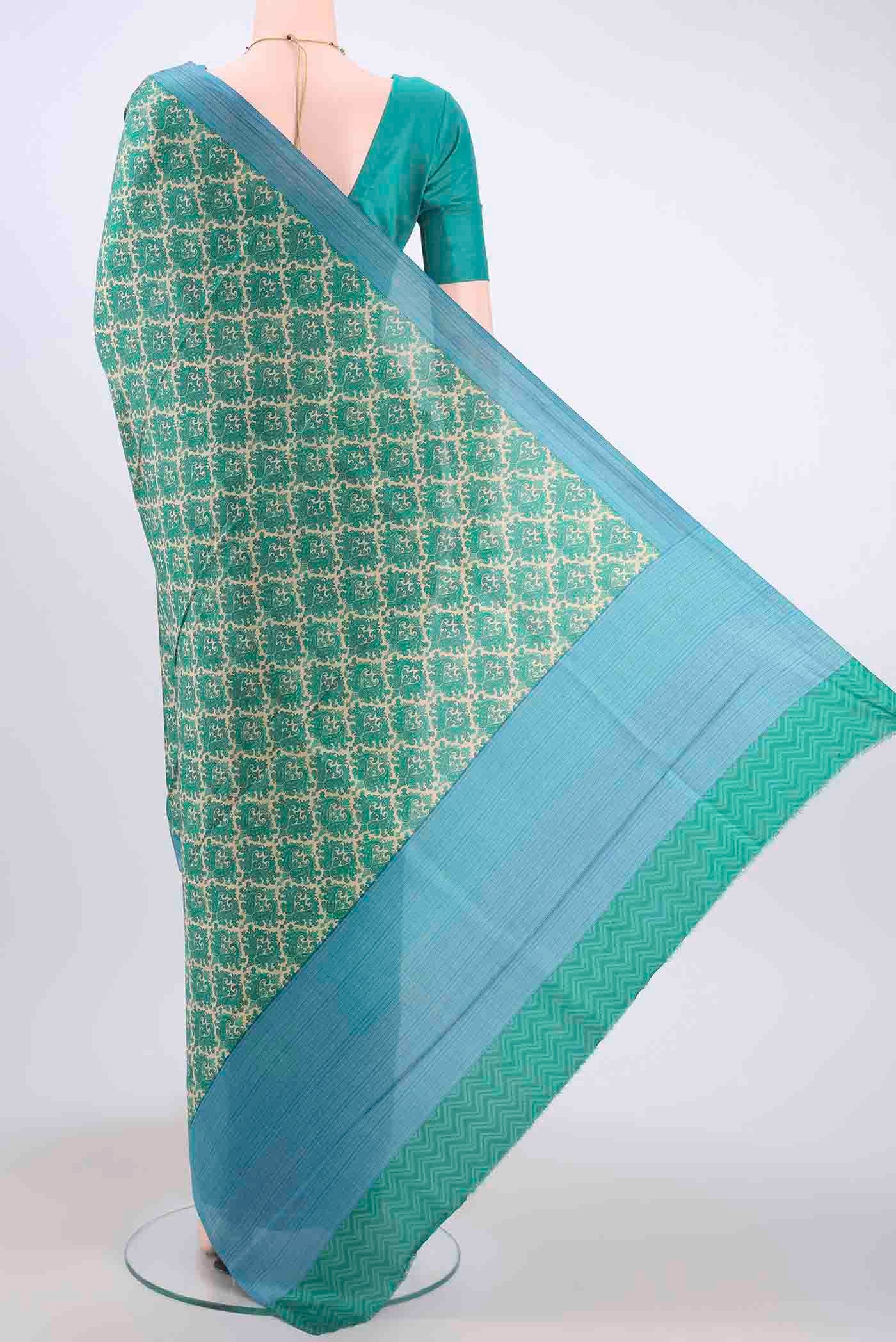 Cream Printed Silk Saree - Image 3