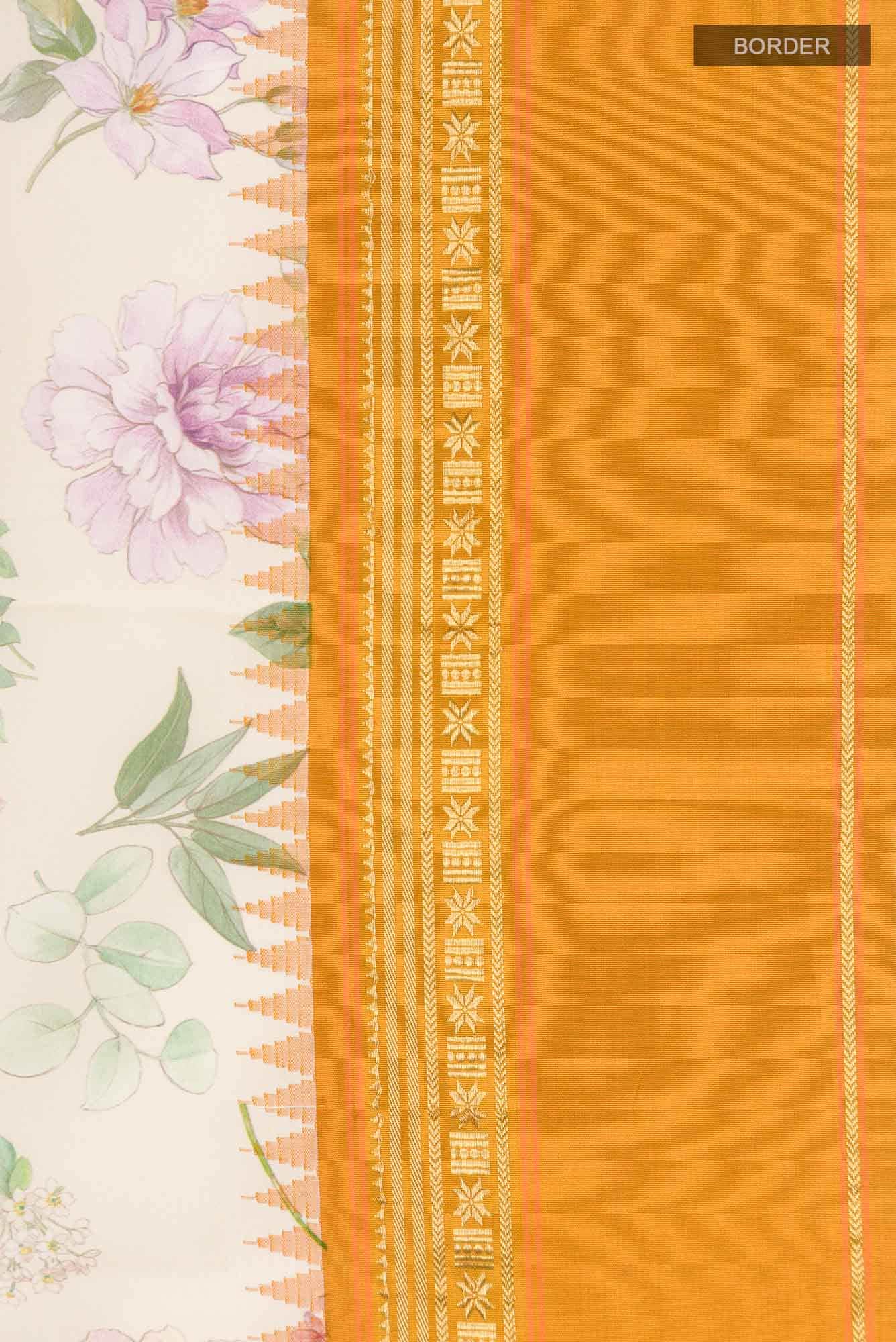 Cream Printed Silk Saree - Image 5