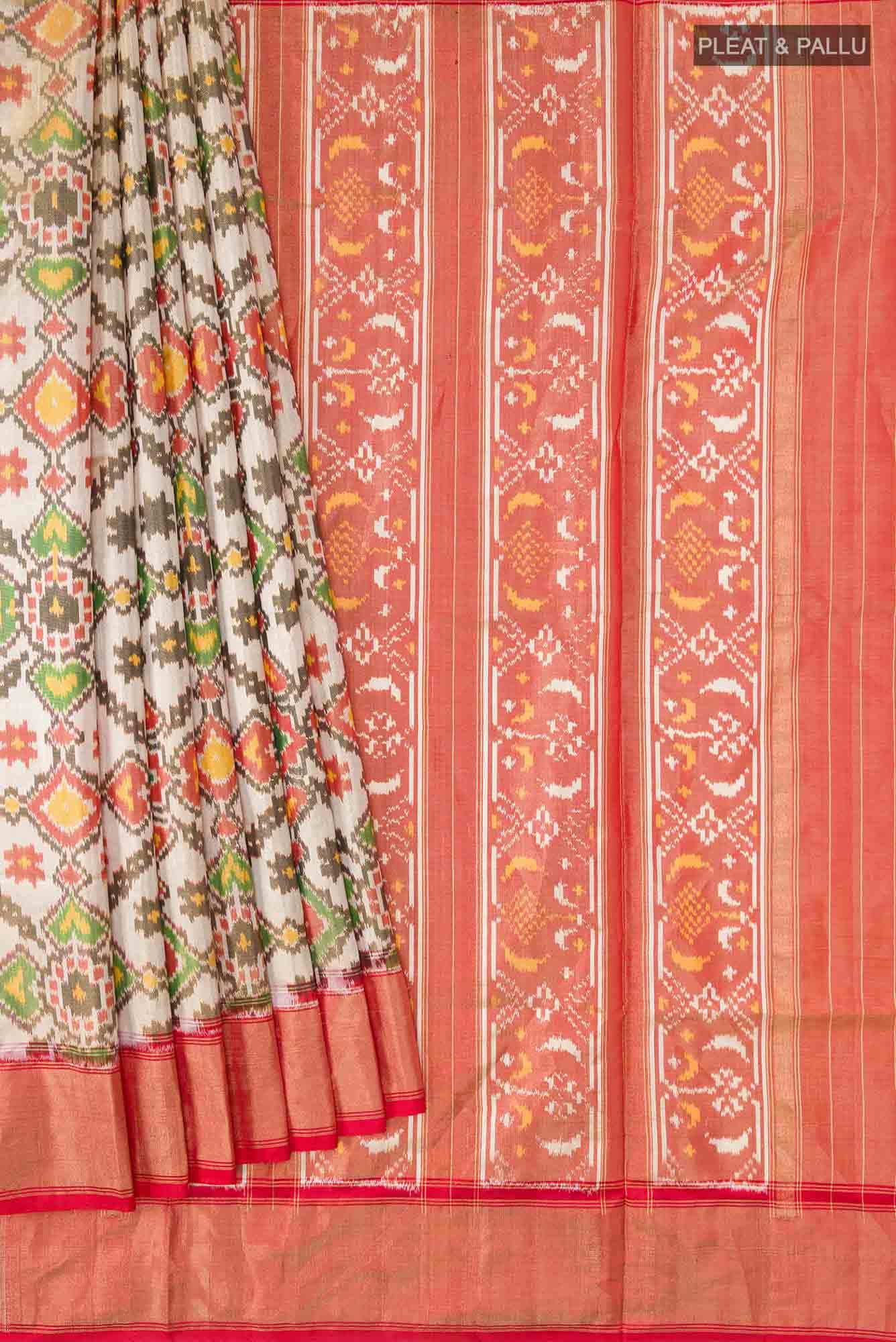 Cream Rajkot Patola Silk Saree - Image 2
