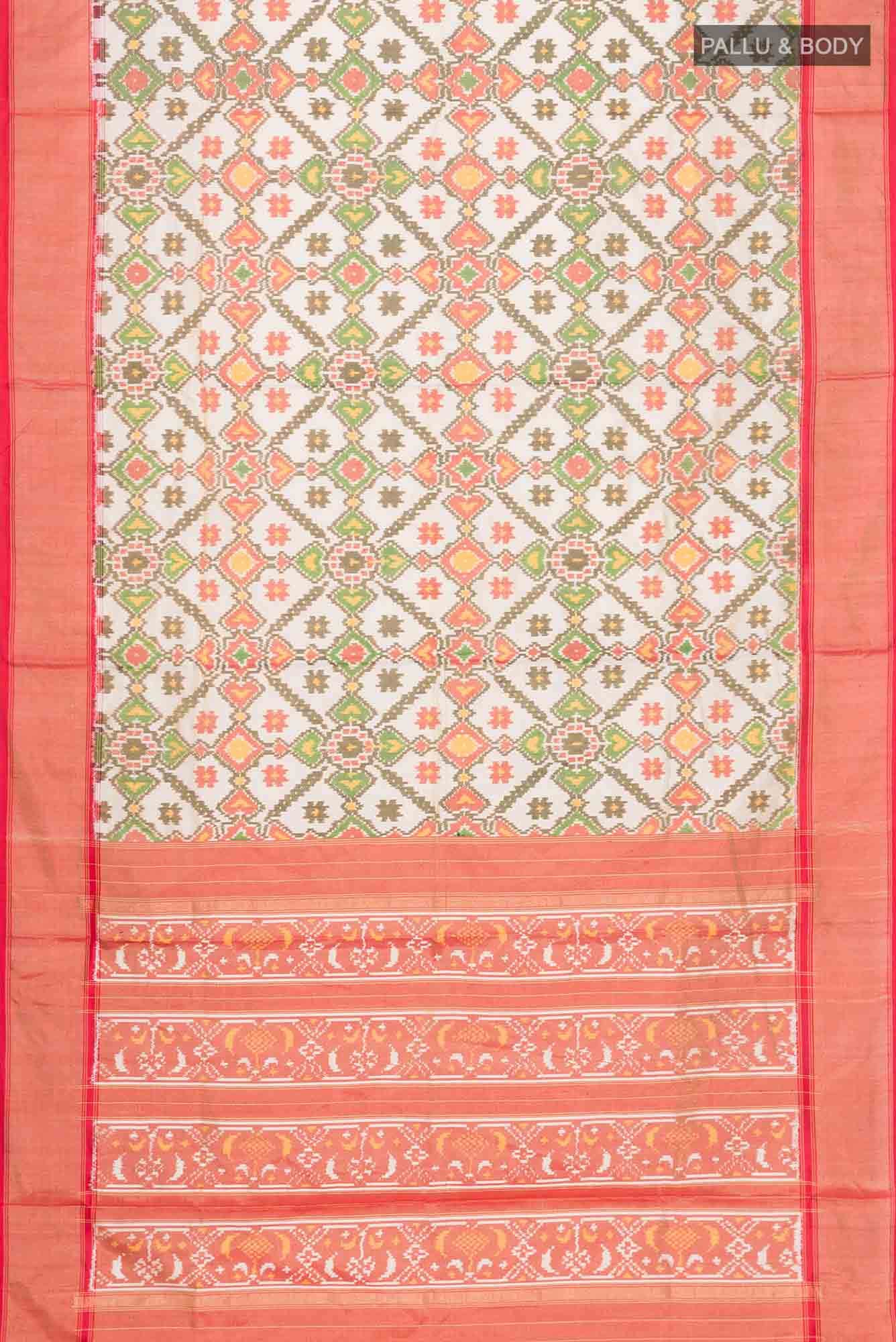 Cream Rajkot Patola Silk Saree - Image 4