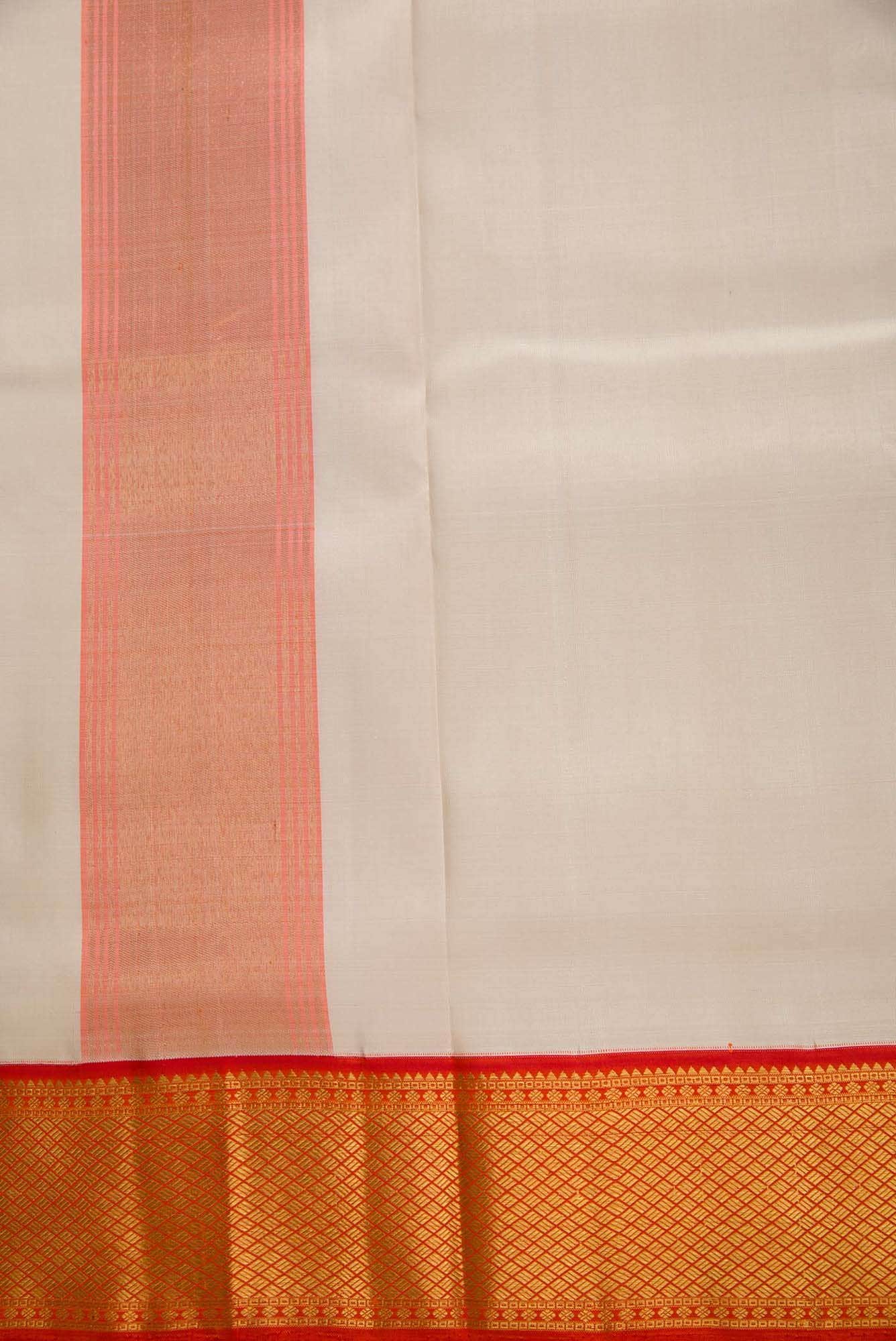 Cream Silk Dhoti With Angavastram (9X 5) Muzham - Image 3