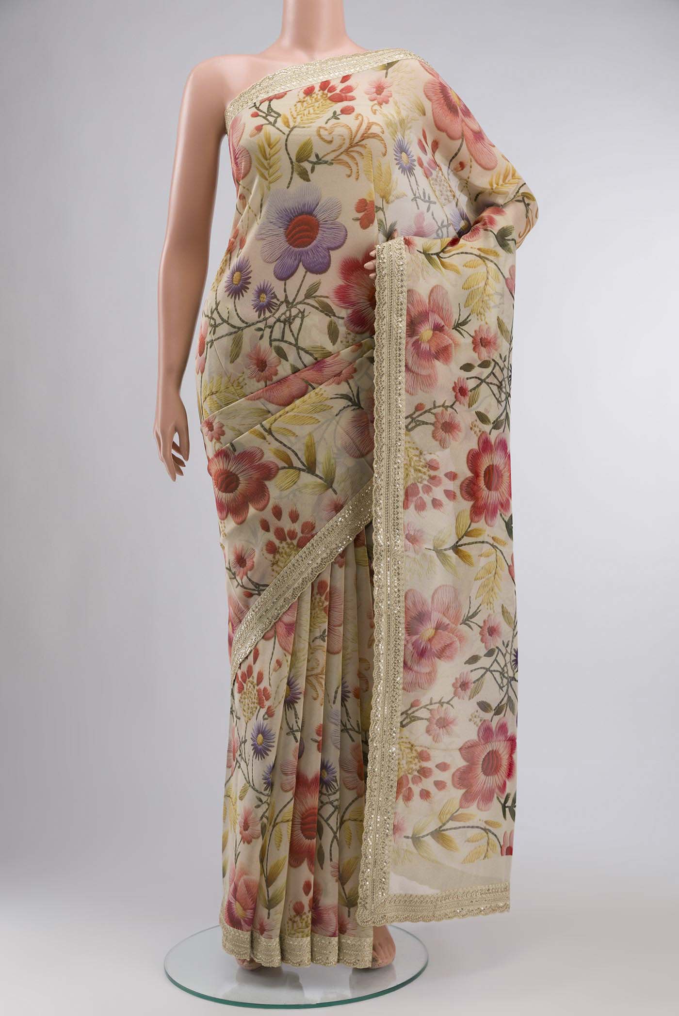 Cream Tissue Silk Saree
