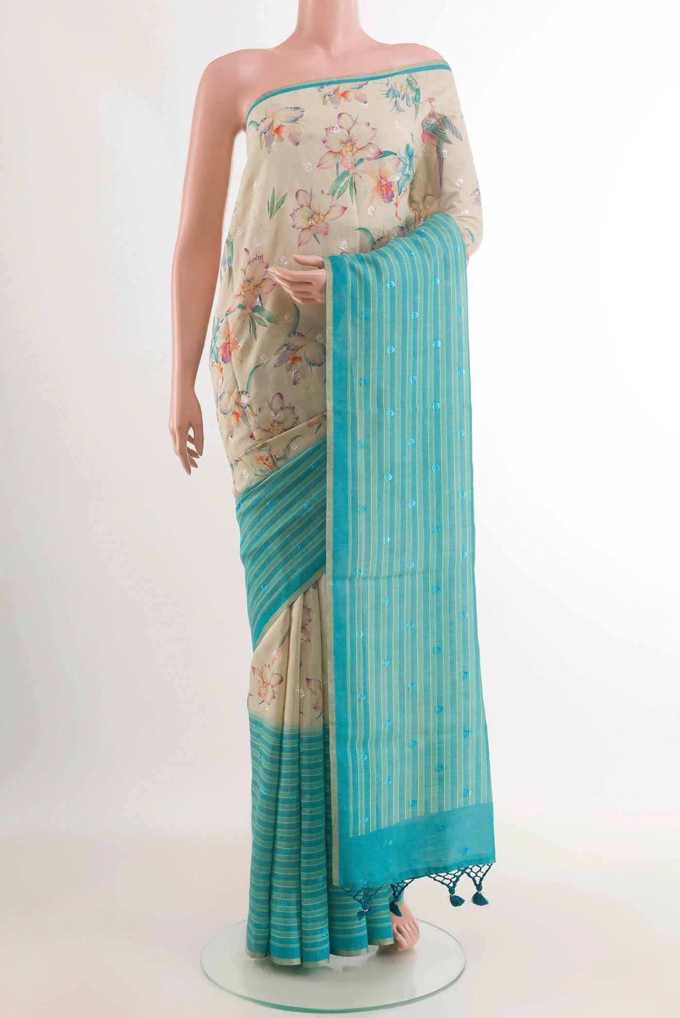 Cream Tussar Saree