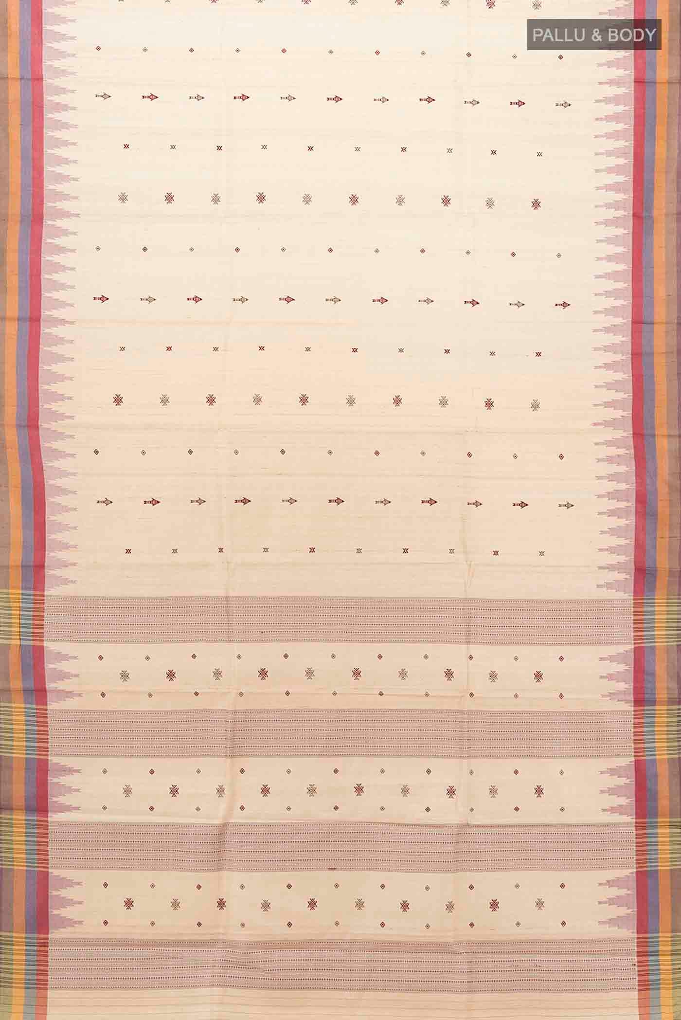 Cream Tussar Silk Saree - Image 5