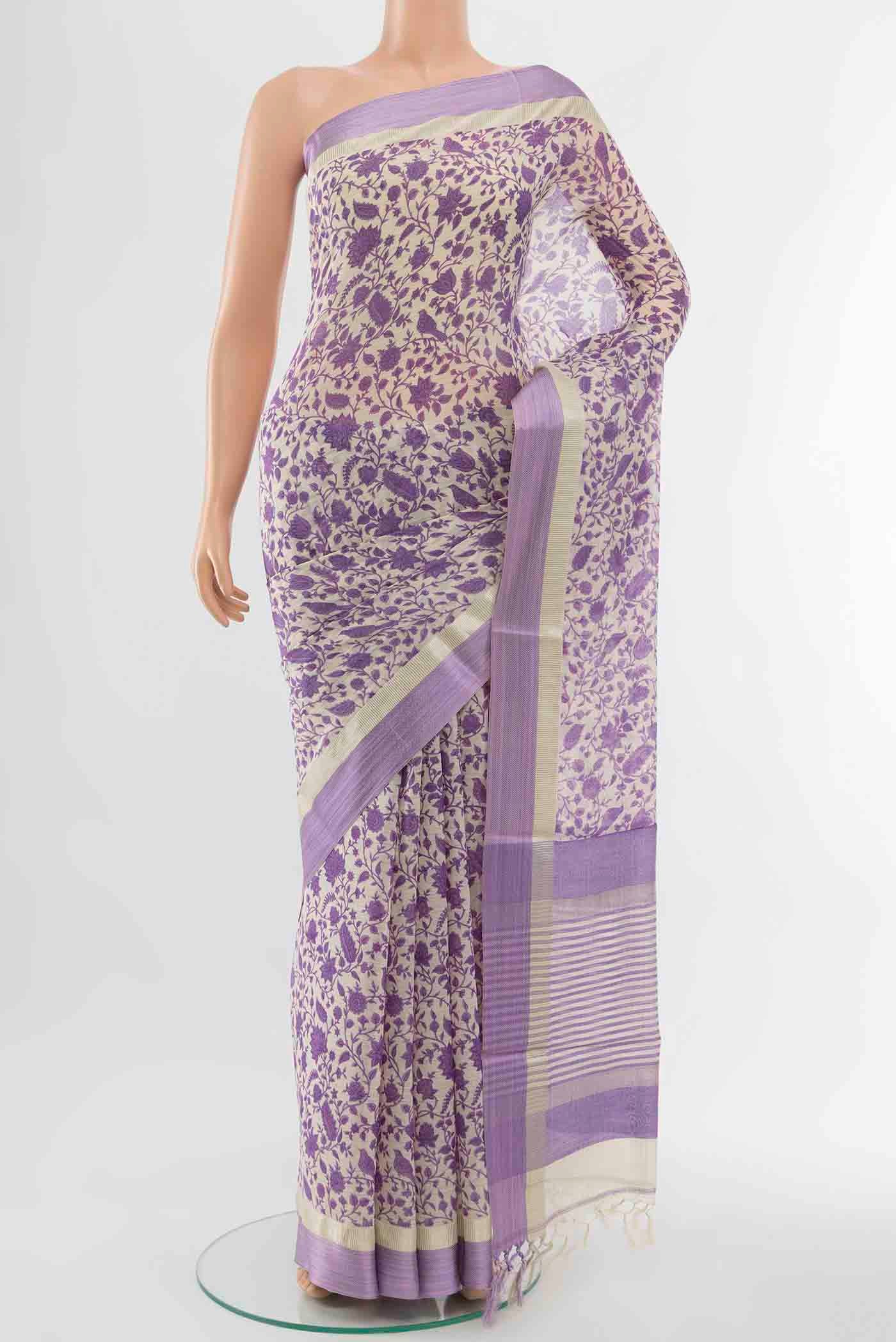 Cream Tussar Silk Saree