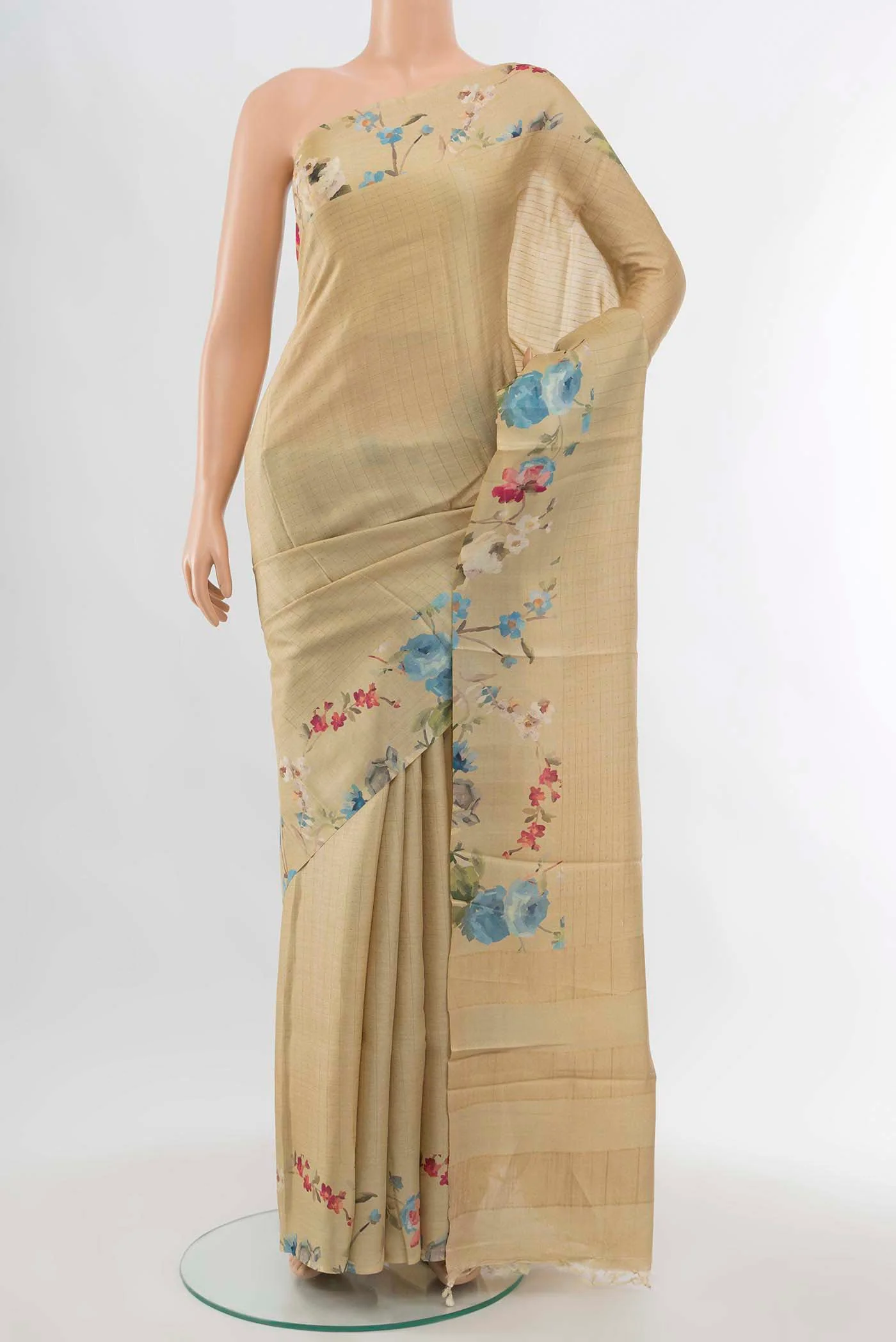 Cream Tussar Silk Saree
