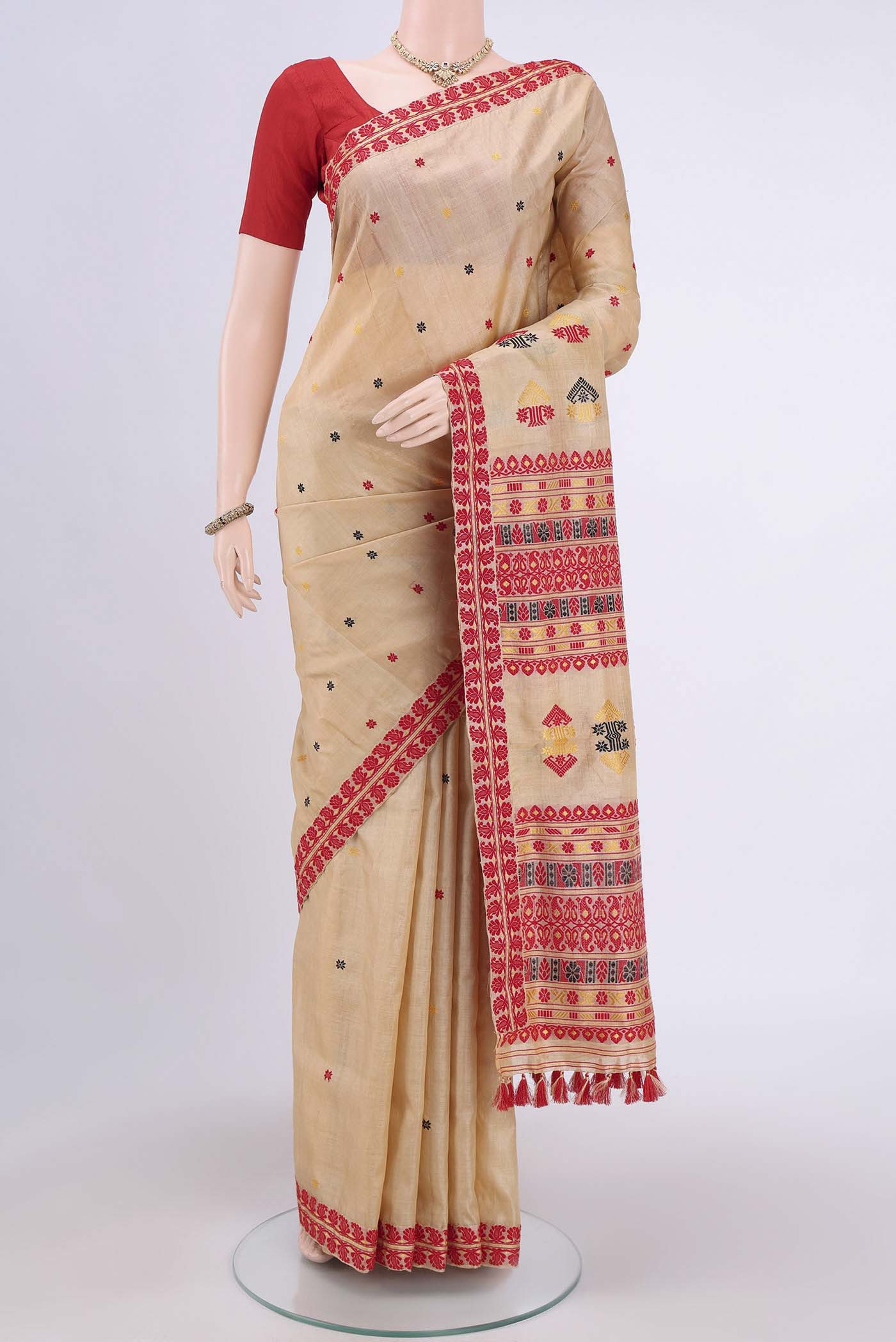Dark Beige Assam Silk Saree