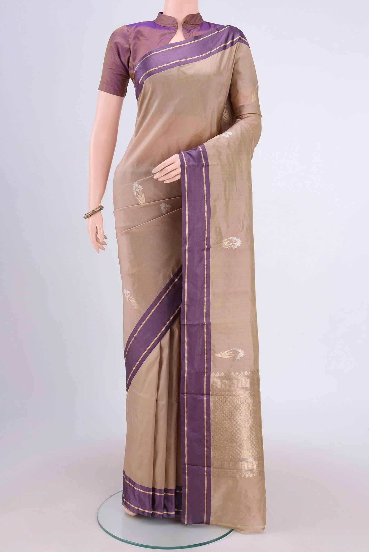 Dark Beige Banarasi Katan Silk Saree