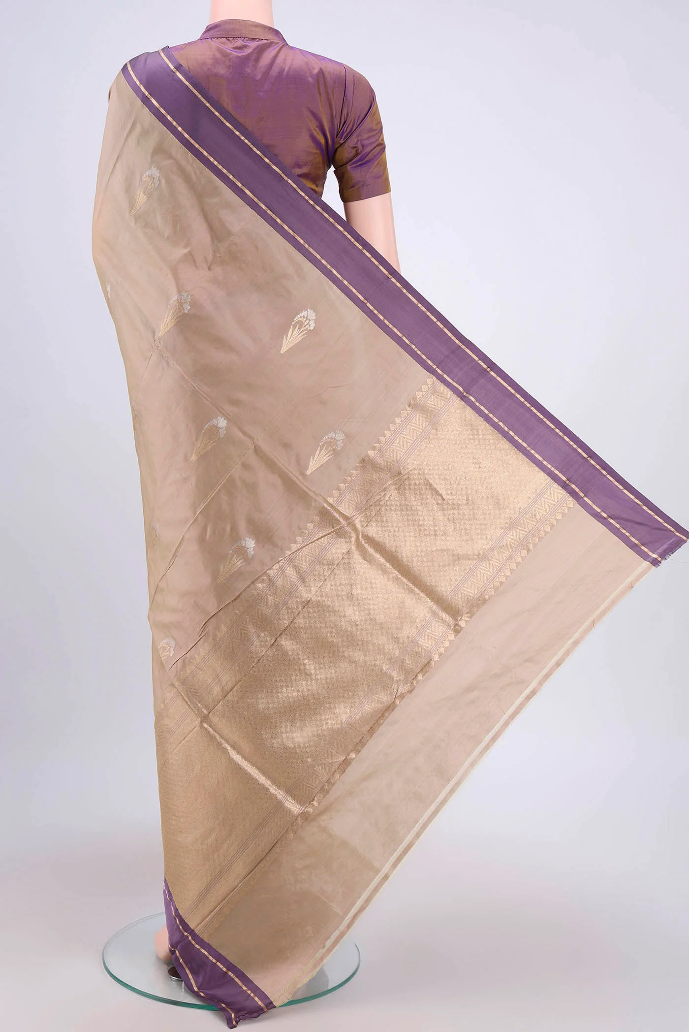 Dark Beige Banarasi Katan Silk Saree - Image 3
