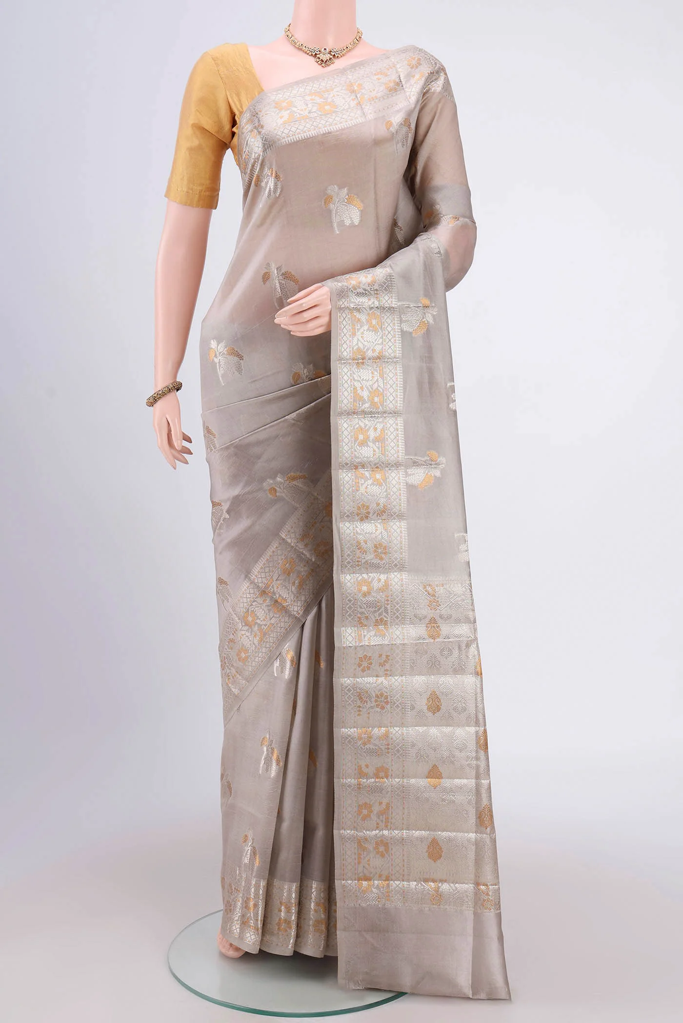 Dark Beige Banarasi Raw Silk Saree