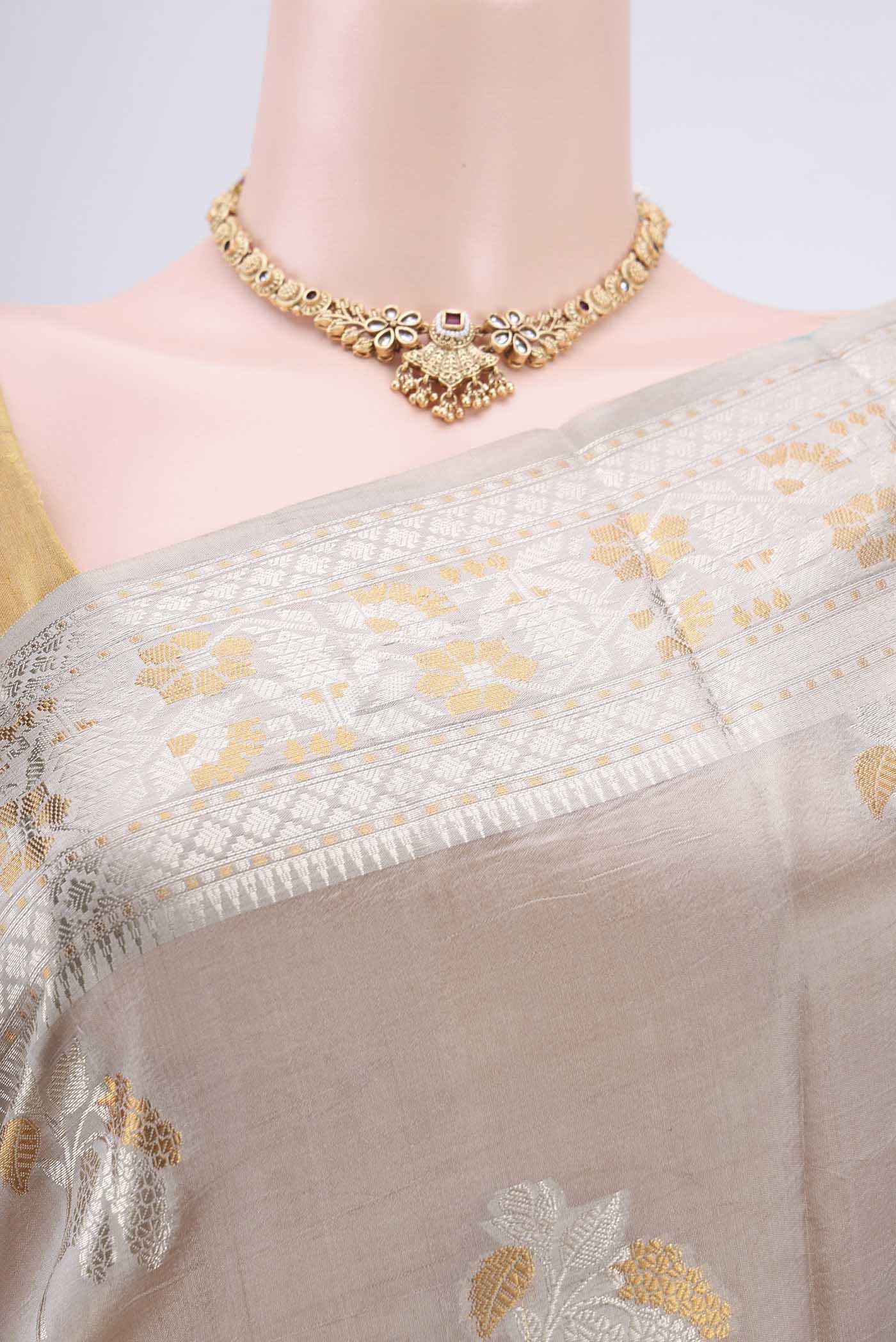 Dark Beige Banarasi Raw Silk Saree - Image 2