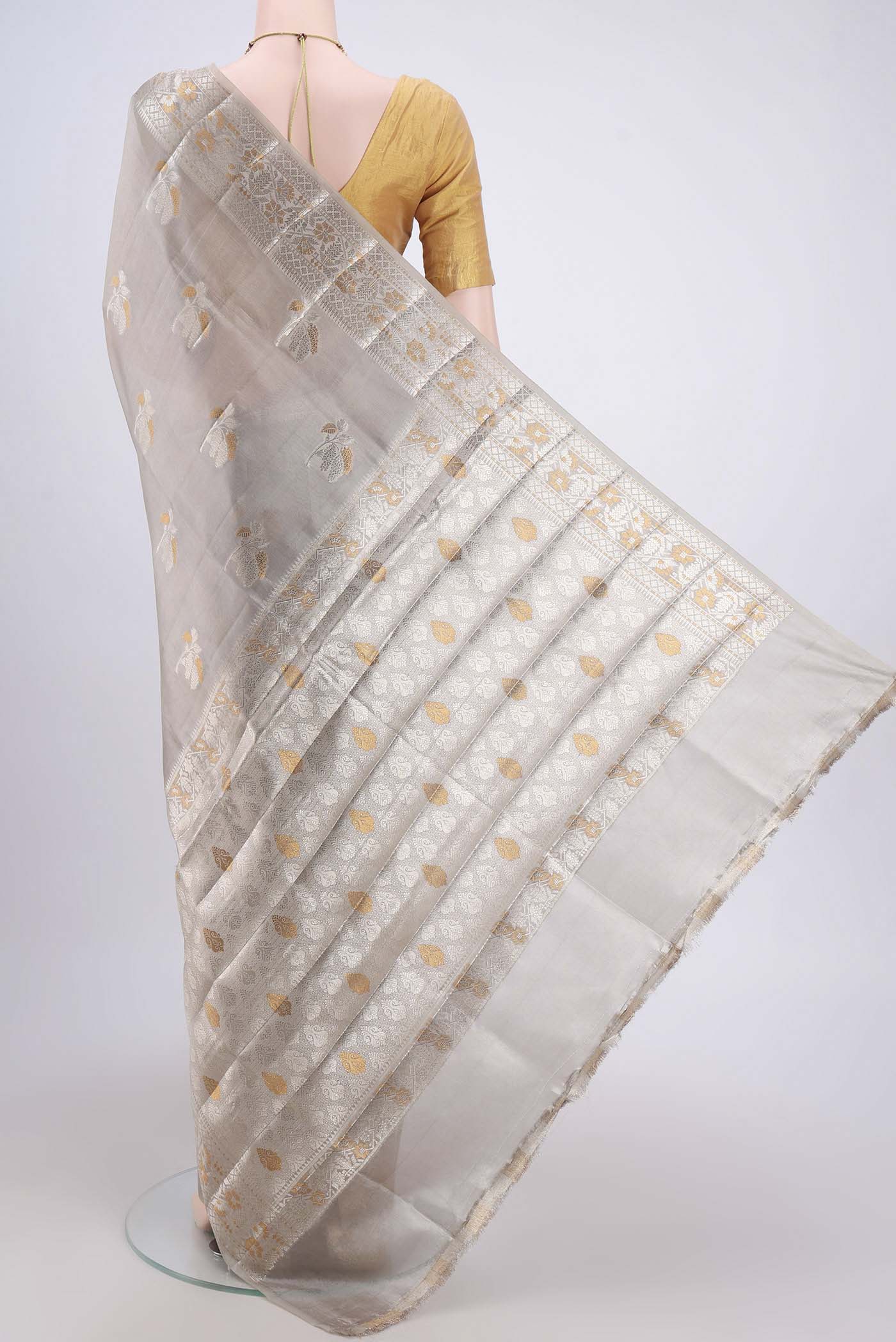 Dark Beige Banarasi Raw Silk Saree - Image 3