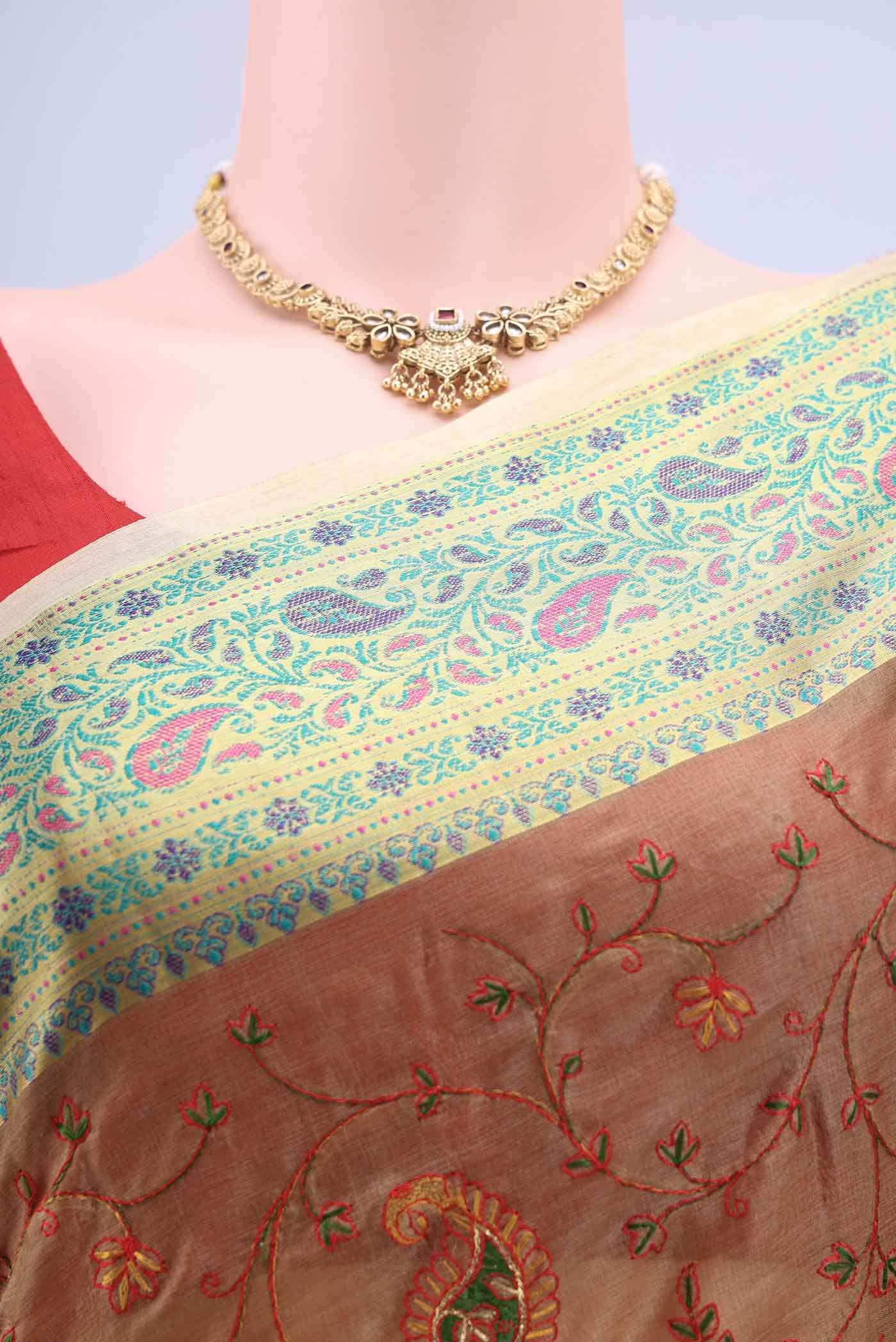 Dark Beige Banarasi Silk Saree - Image 3