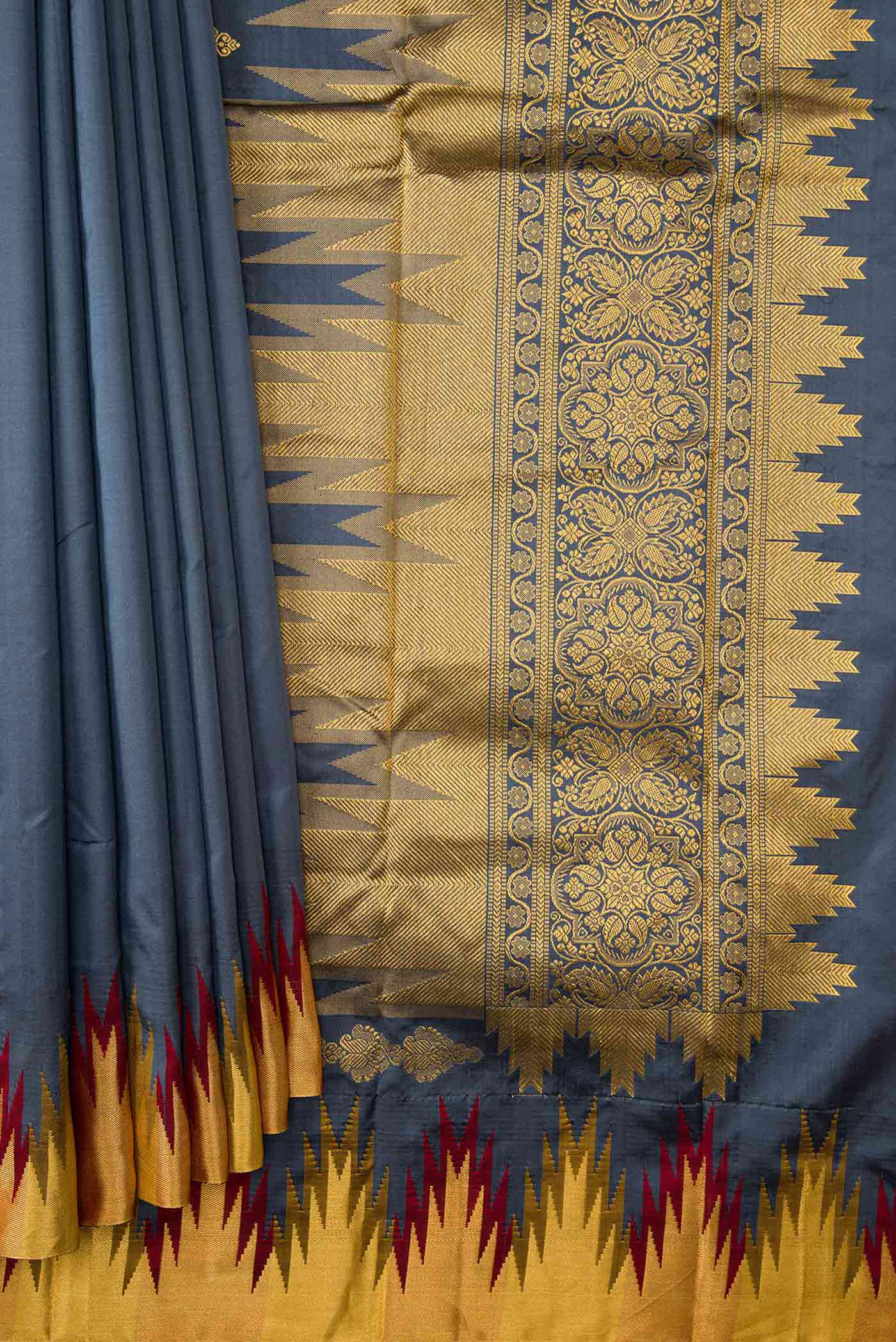 Blue Grey Bangalore Silk Saree - Image 4