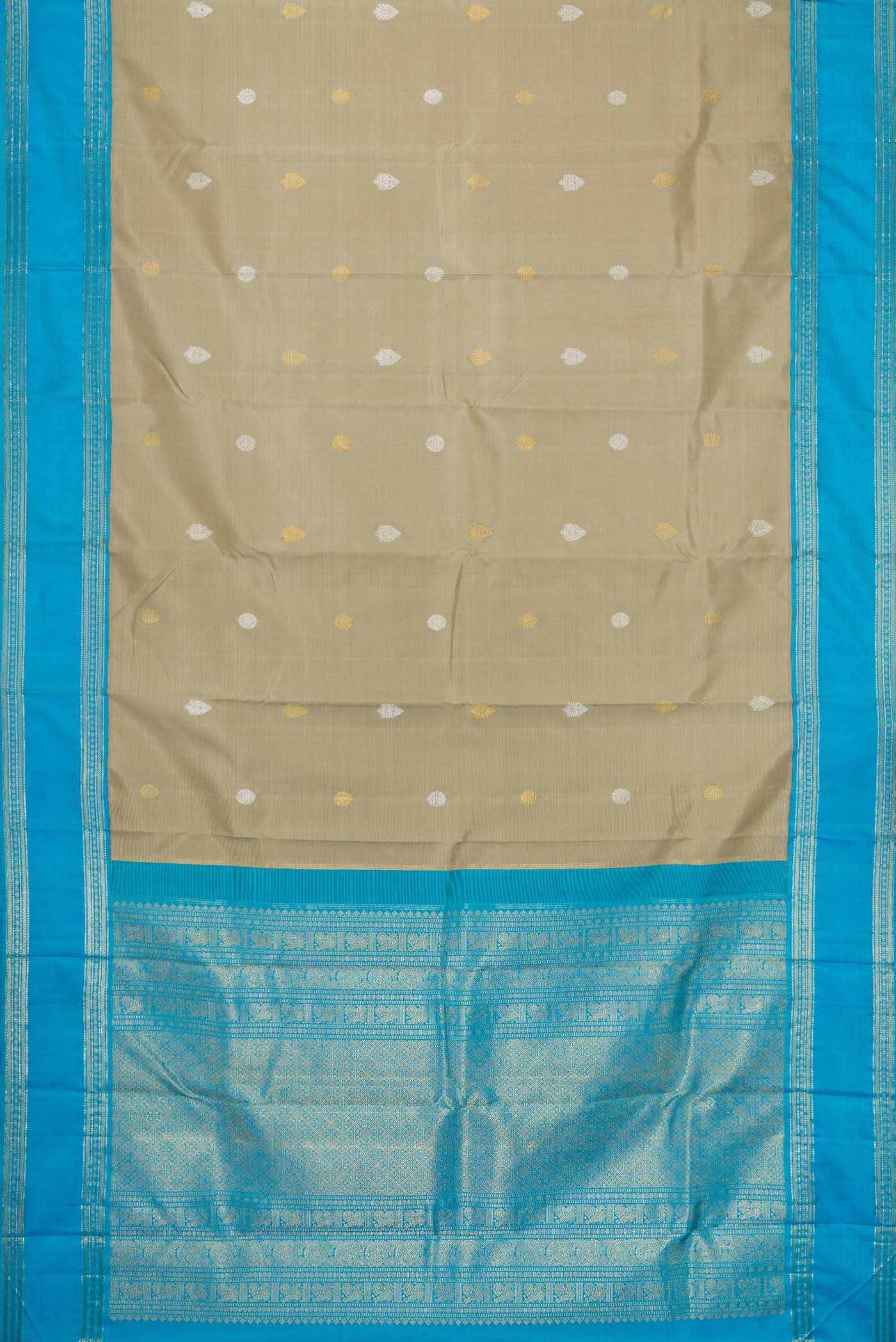 Pure Silk Pure Zari Dark Beige Dual Tone Kanchipuram Saree - Image 4
