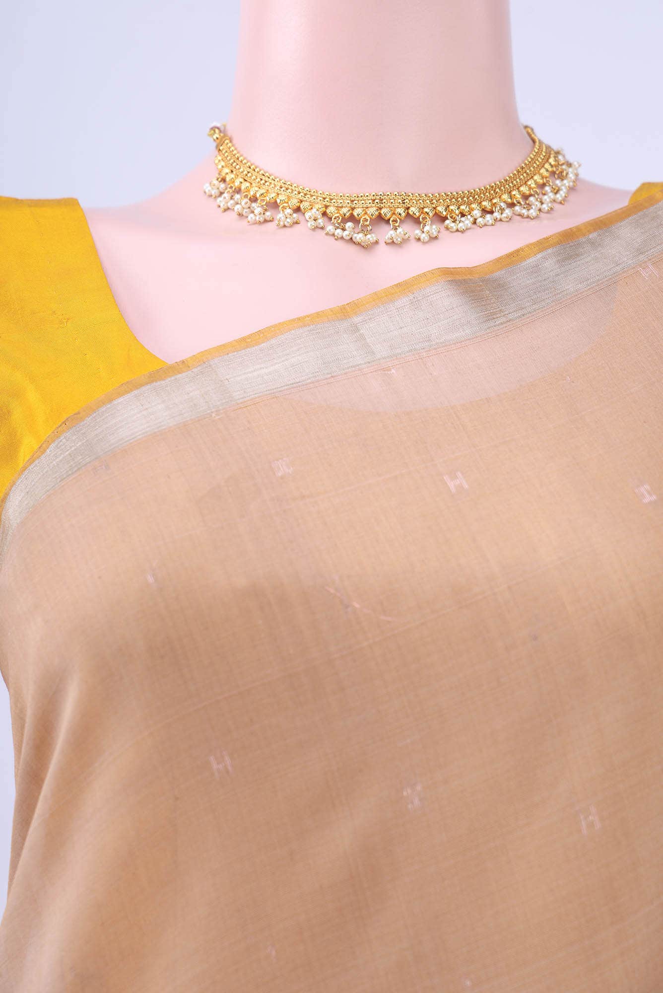 Dark Beige Kora Cotton Saree - Image 2