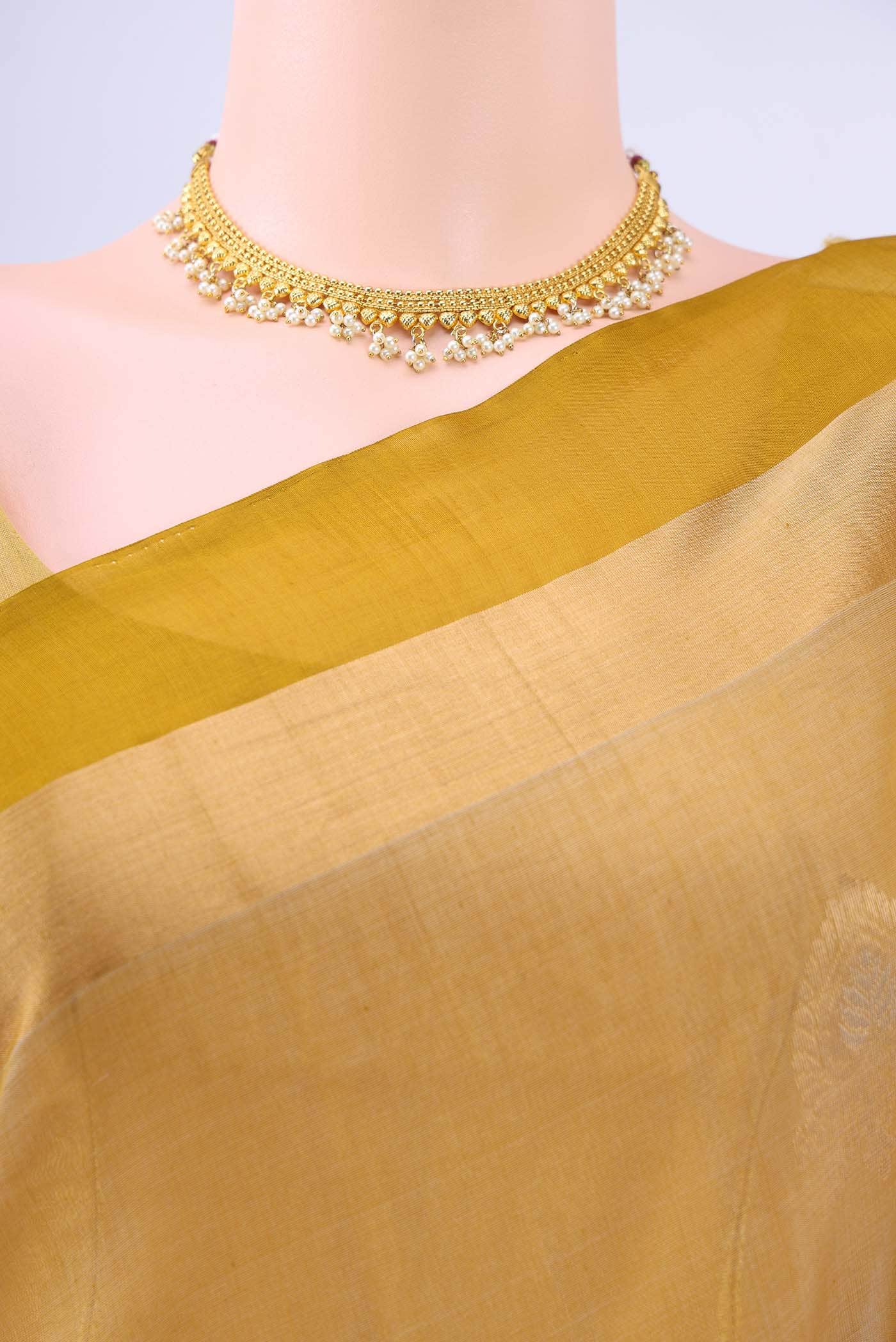 Dark Beige Kora Cotton Saree - Image 3