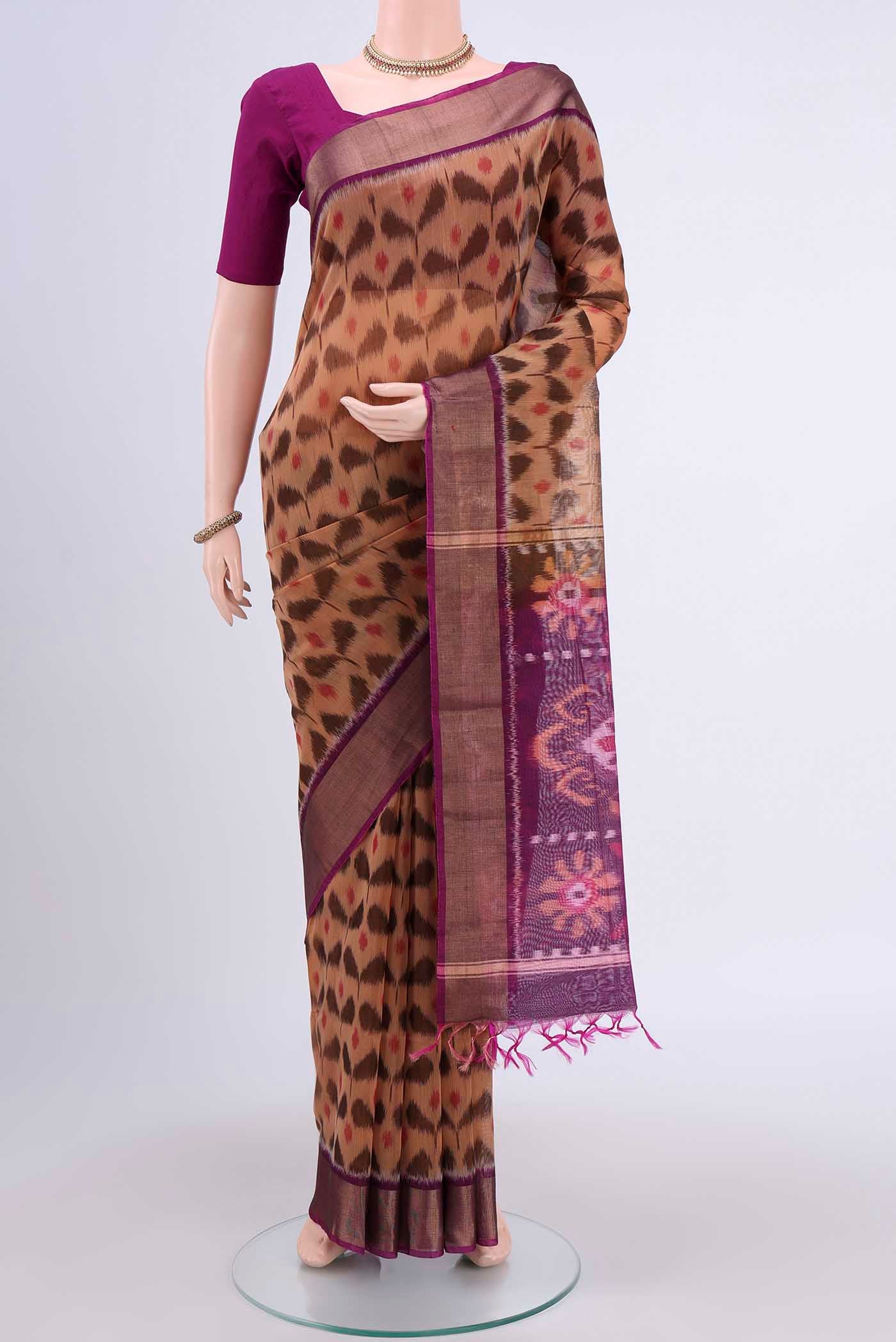 Dark Beige Kota Cotton Saree