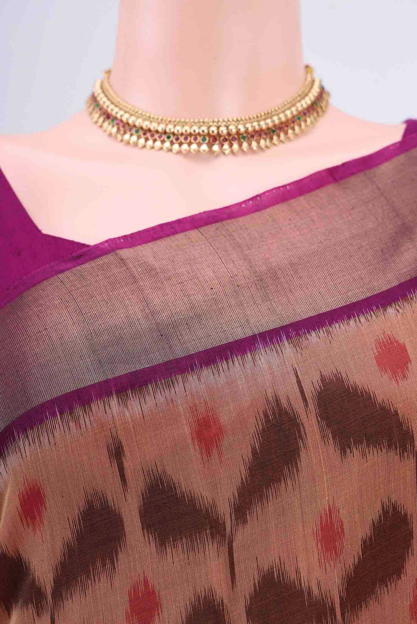 Dark Beige Kota Cotton Saree - Image 2