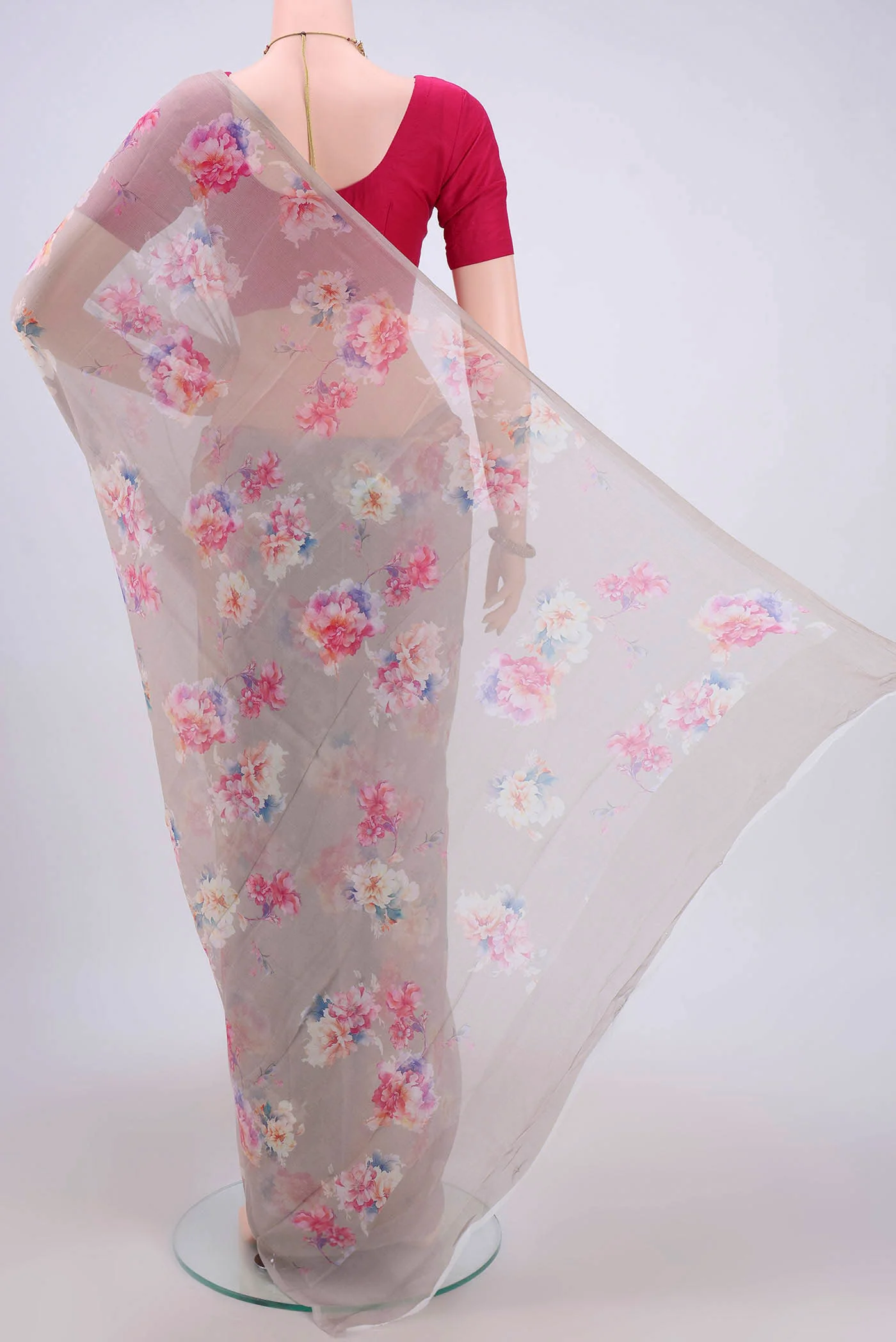 Grey Mysore Chiffon Saree - Image 3