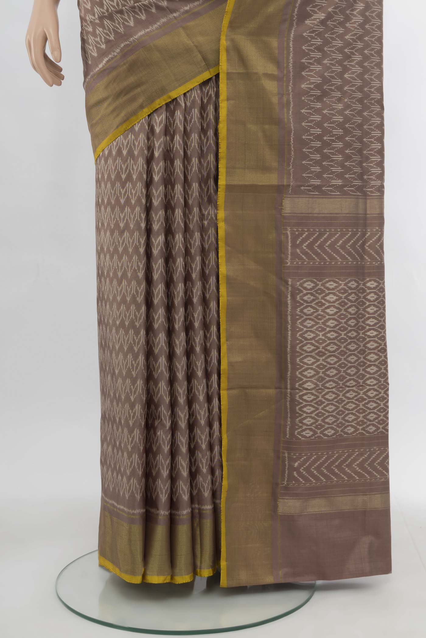 Dark Mauve Pochampally Silk Saree - Image 3