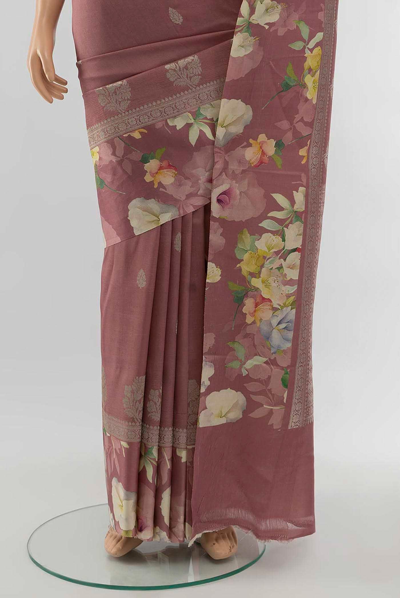 Mauve Bhagalpuri Tussar Silk Saree - Image 3