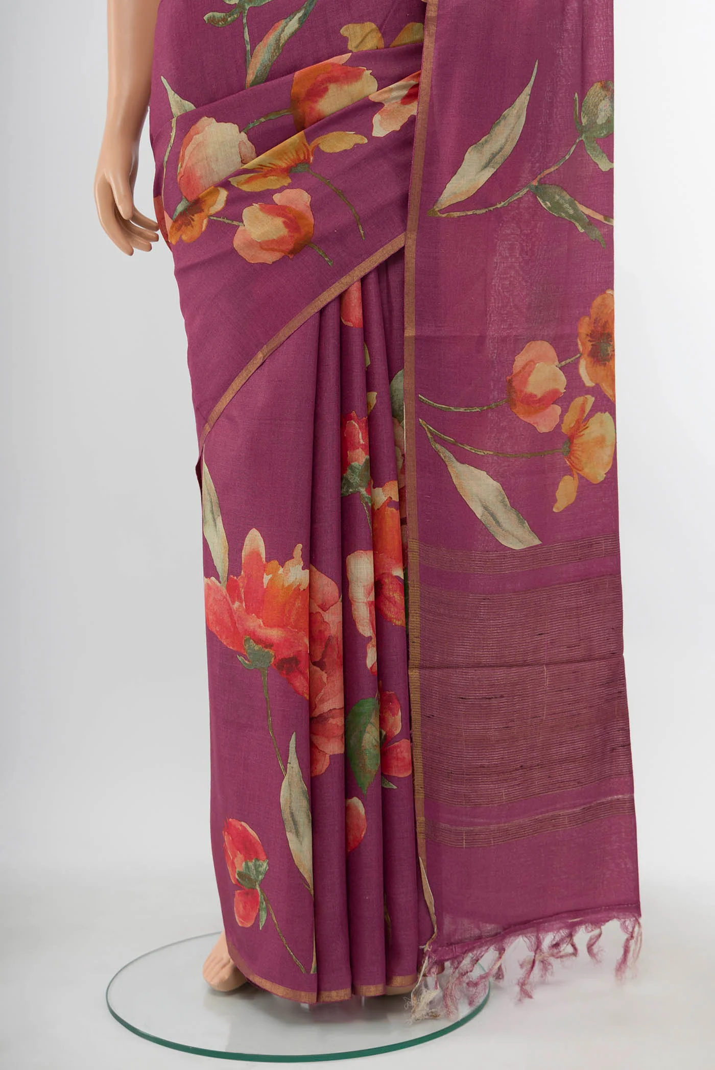 Dark Beige Tussar Silk Saree - Image 3
