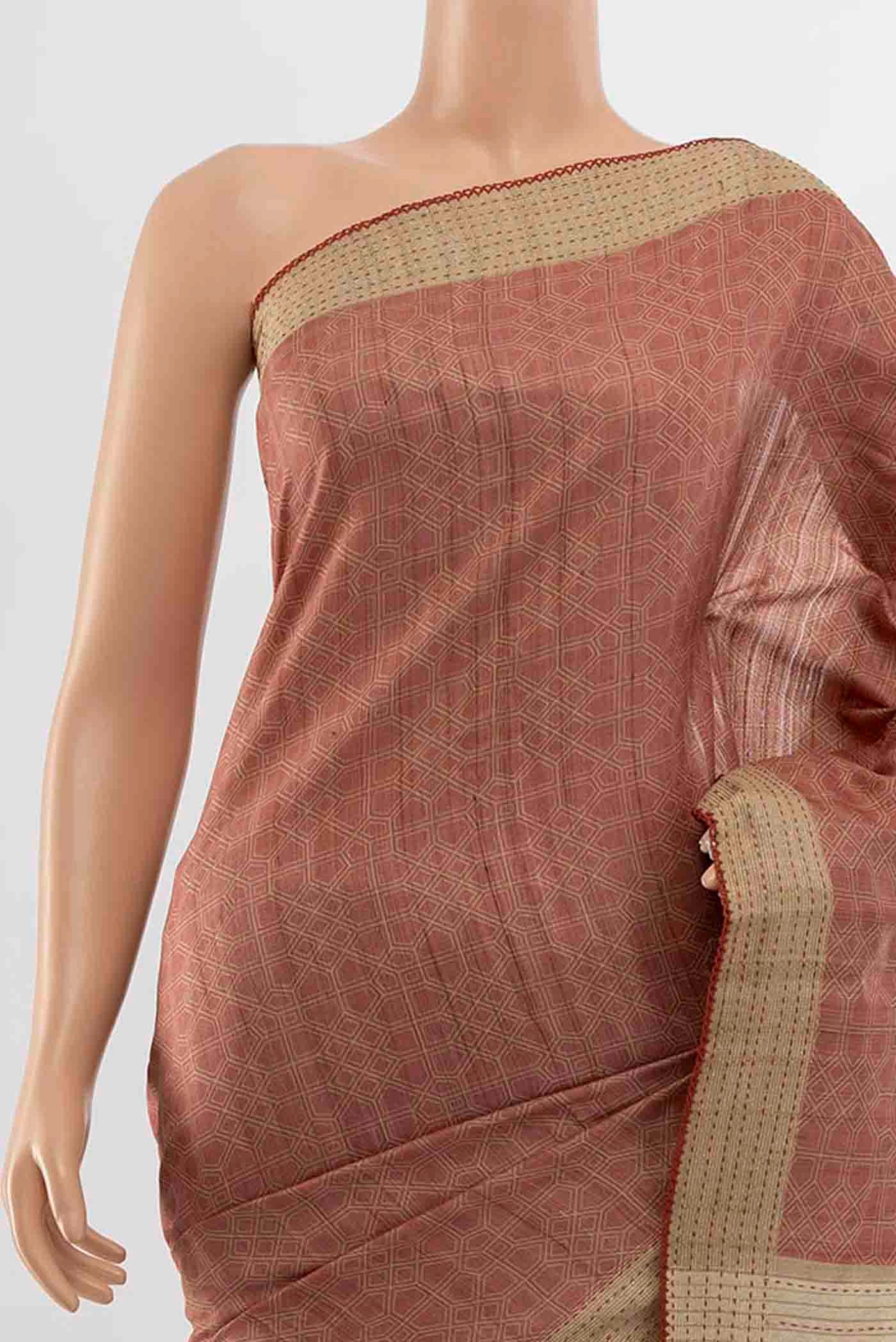Dark Beige Tussar Silk Saree - Image 2