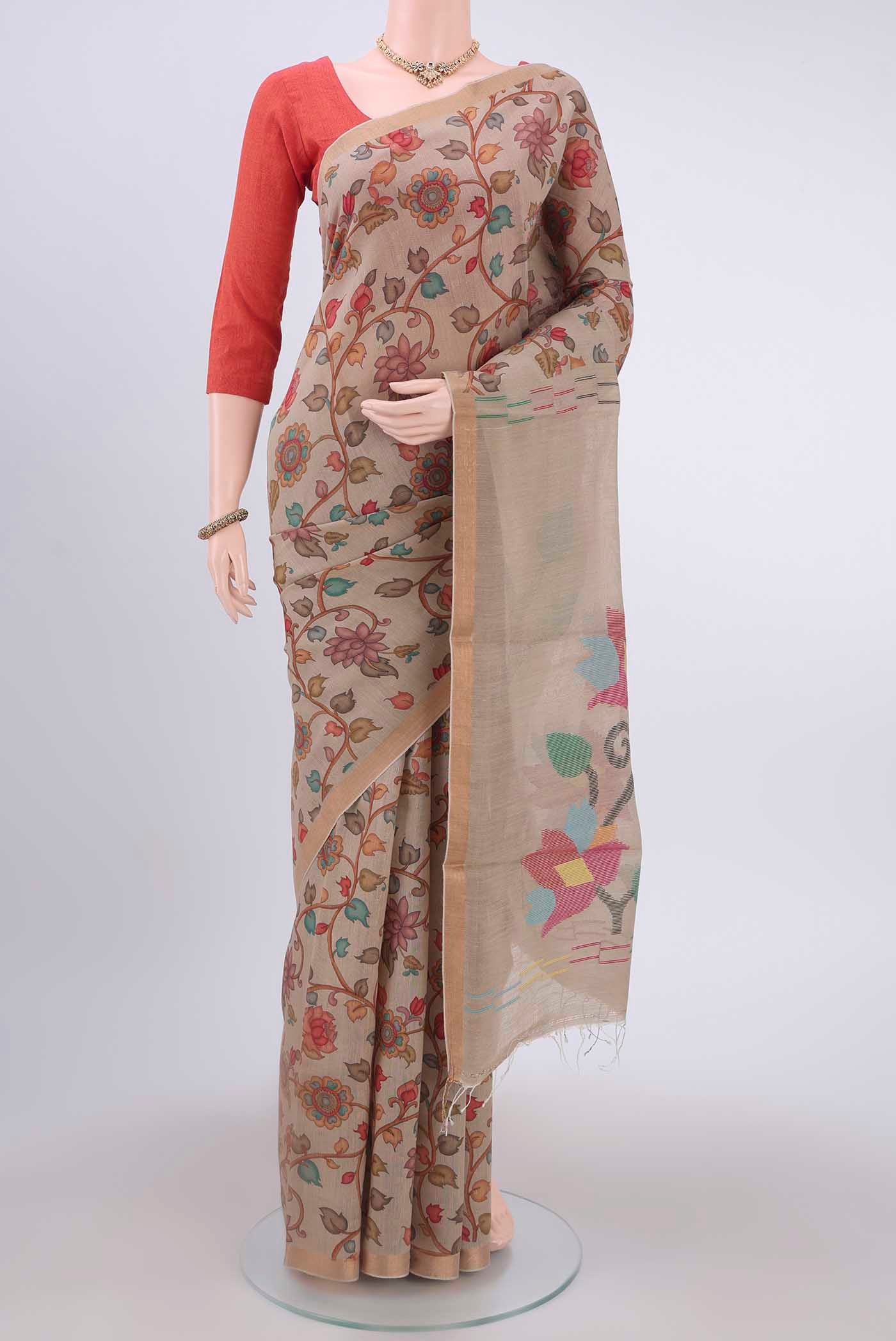 Dark Beige Tussar Silk Saree