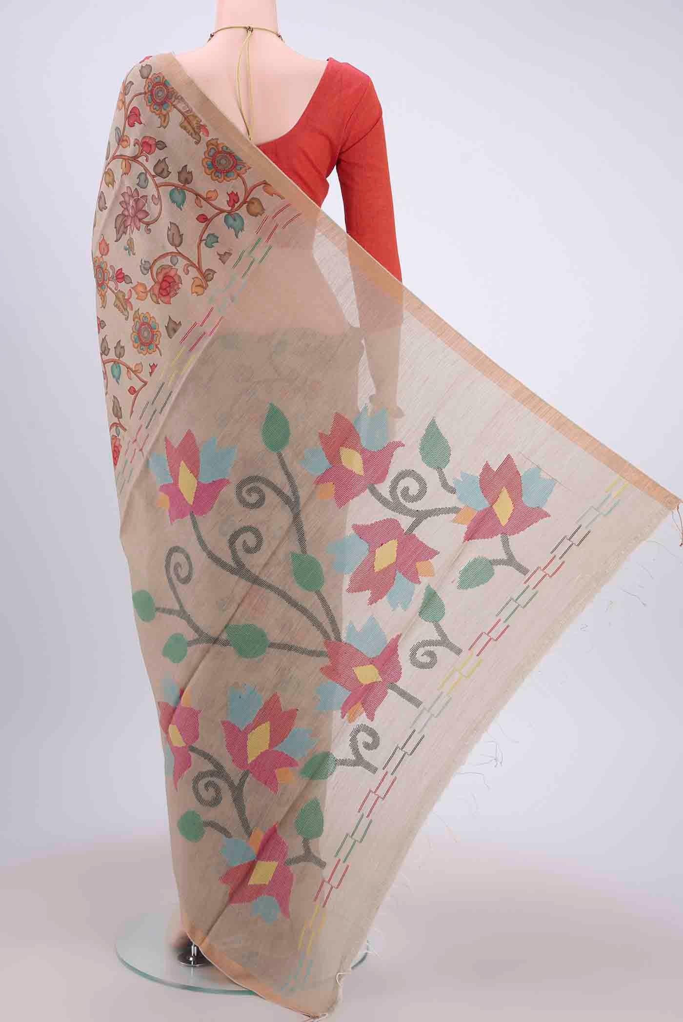 Dark Beige Tussar Silk Saree - Image 3