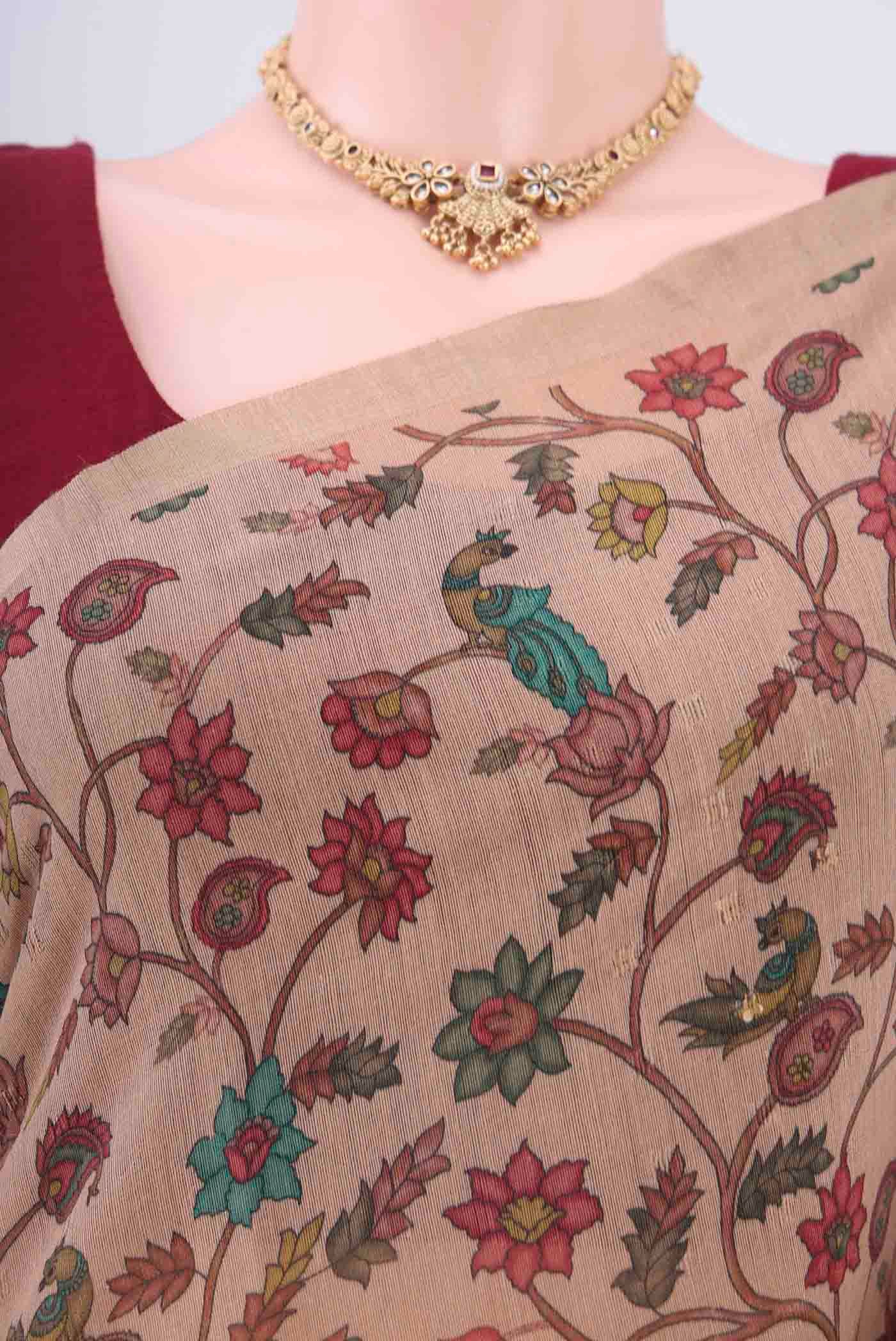 Dark Beige Tussar Silk Saree - Image 2