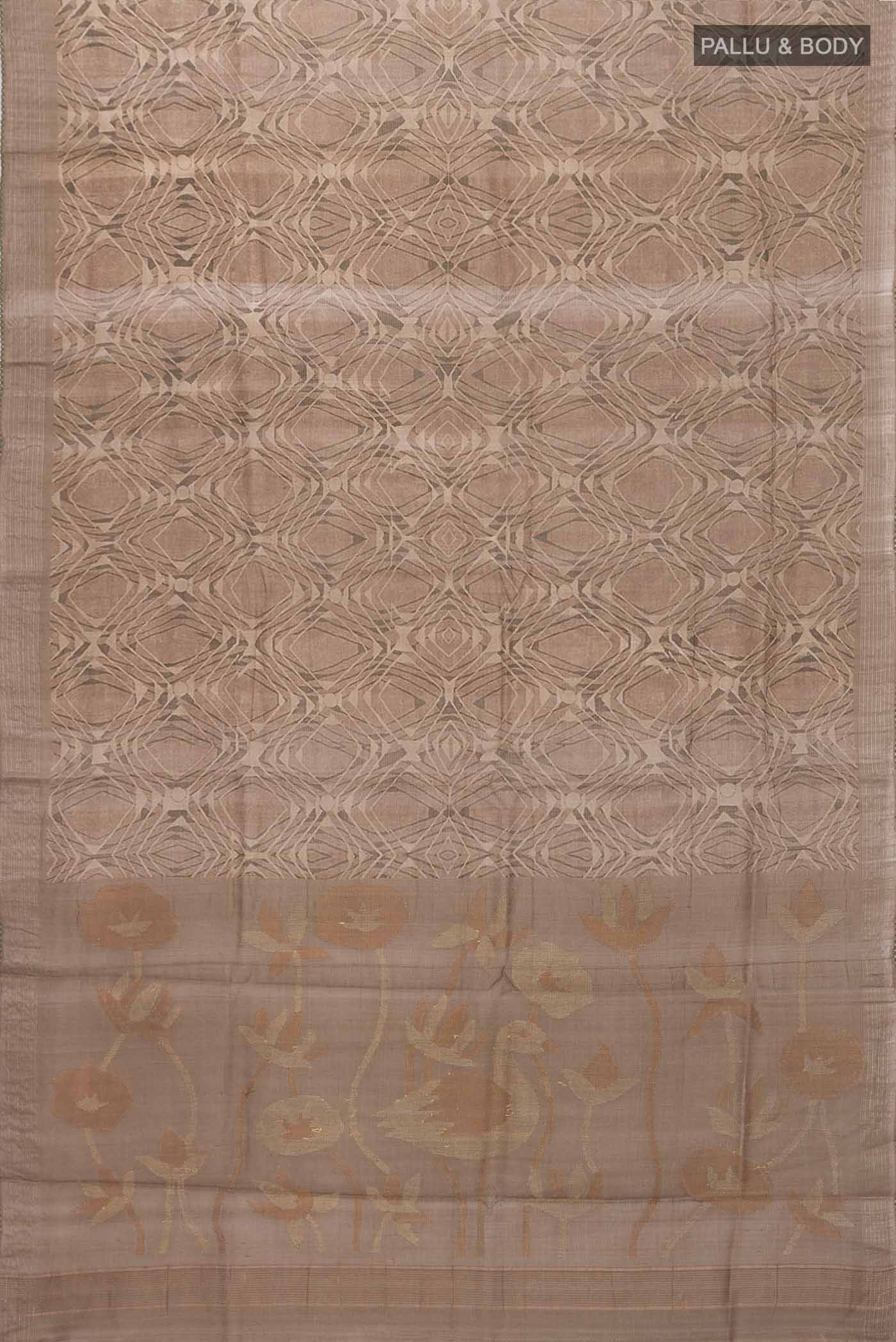 Dark Beige Tussar Silk Saree - Image 6