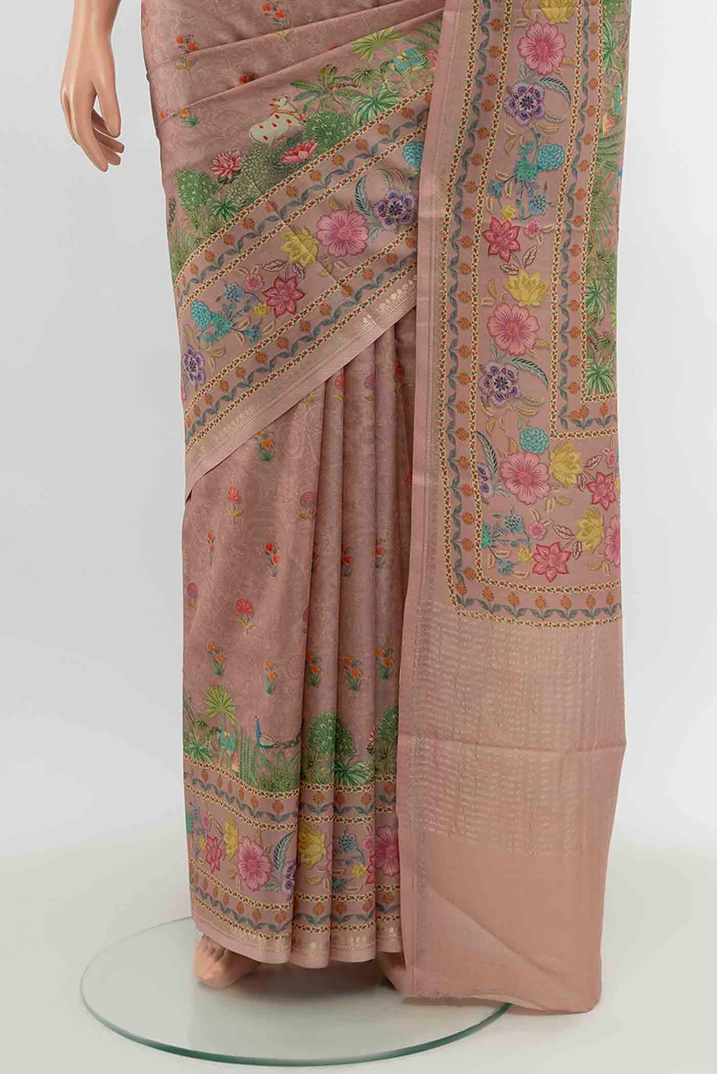Dark Beige Tussar Silk Saree - Image 3