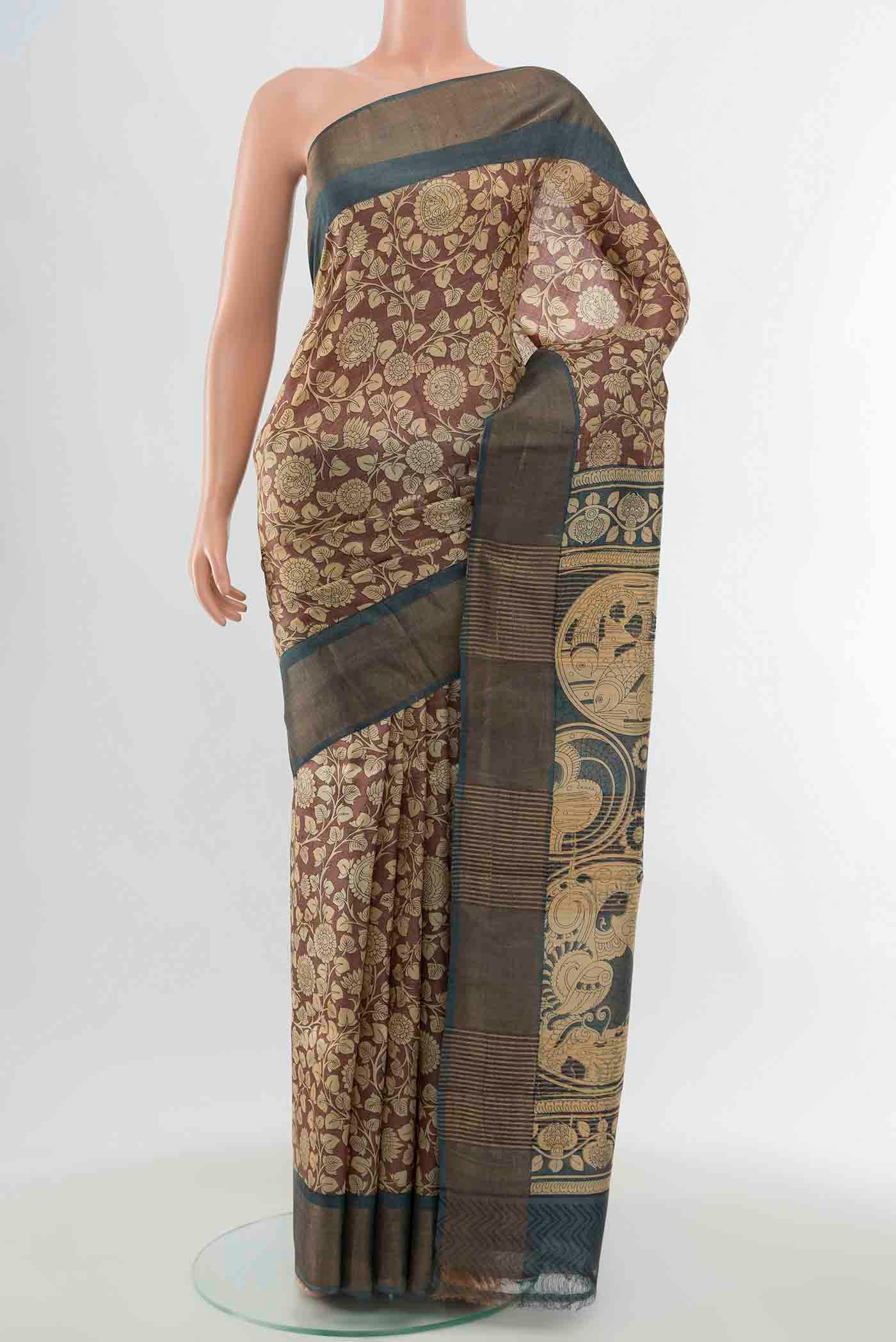 Dark Beige Tussar Silk Saree