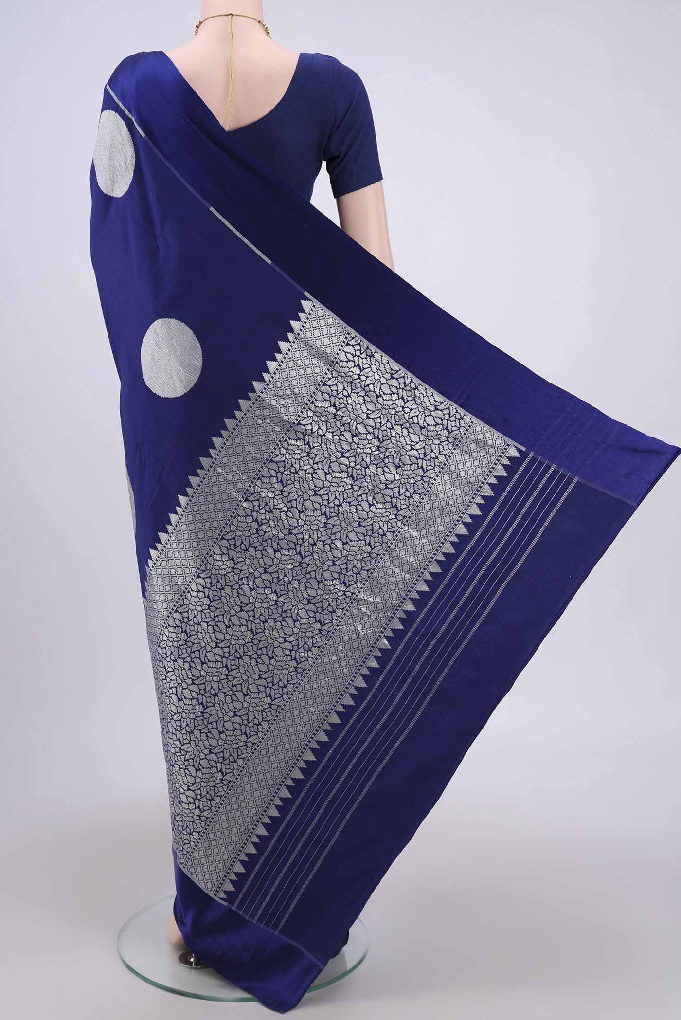 Oxford Blue Banarasi Silk Saree - Image 3