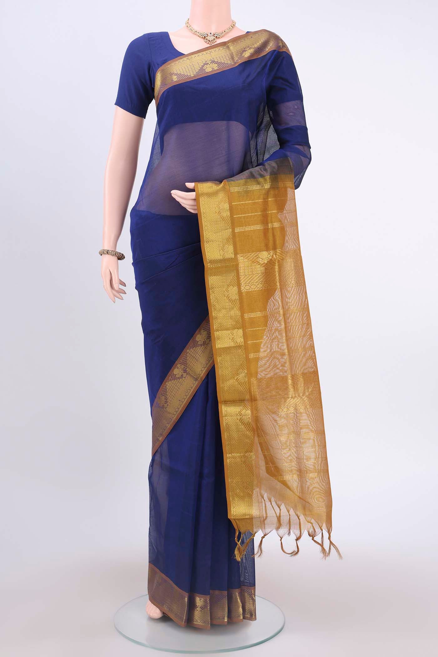 Dark Blue Blended Coimbatore Silk Cotton Saree