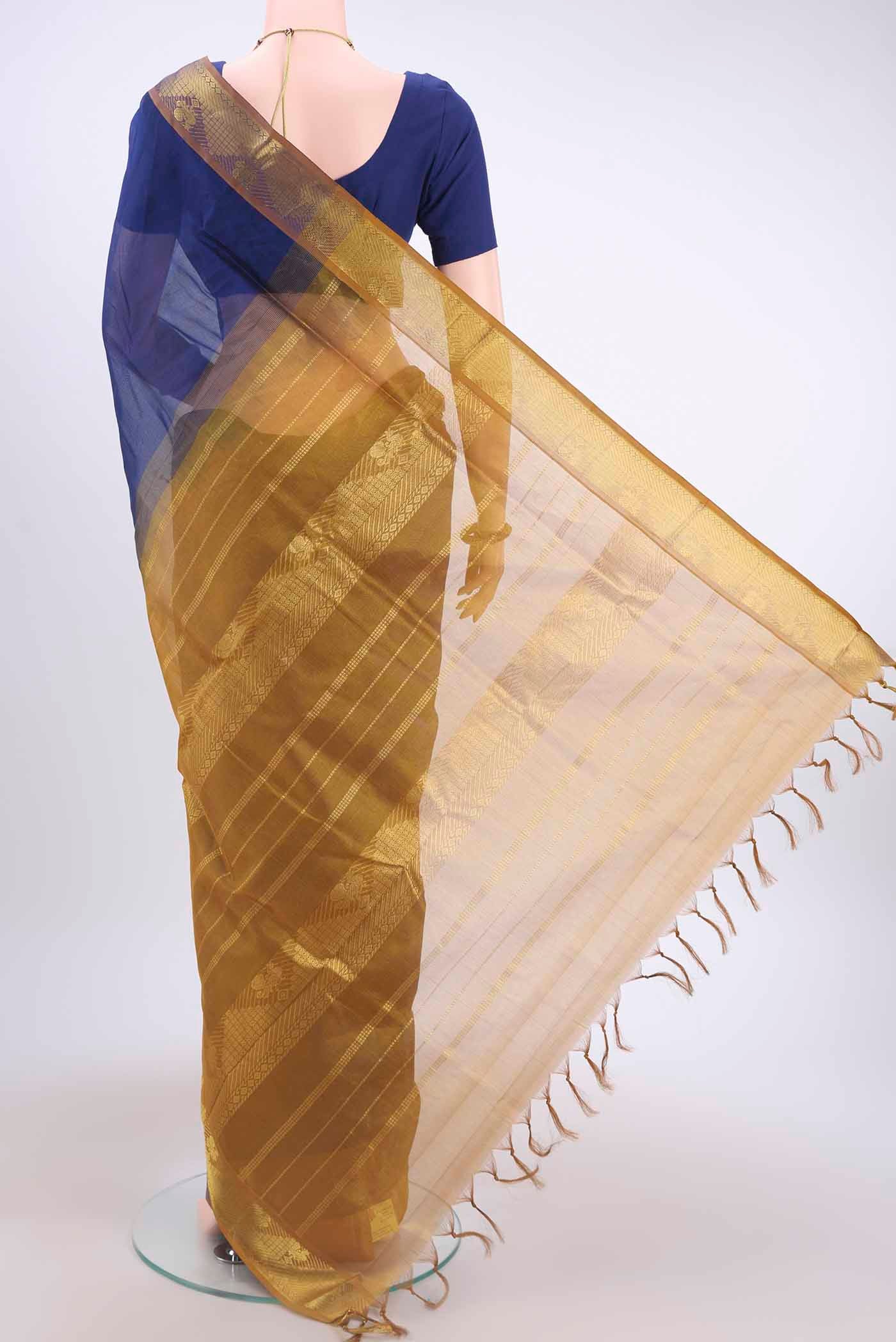 Dark Blue Blended Coimbatore Silk Cotton Saree - Image 3