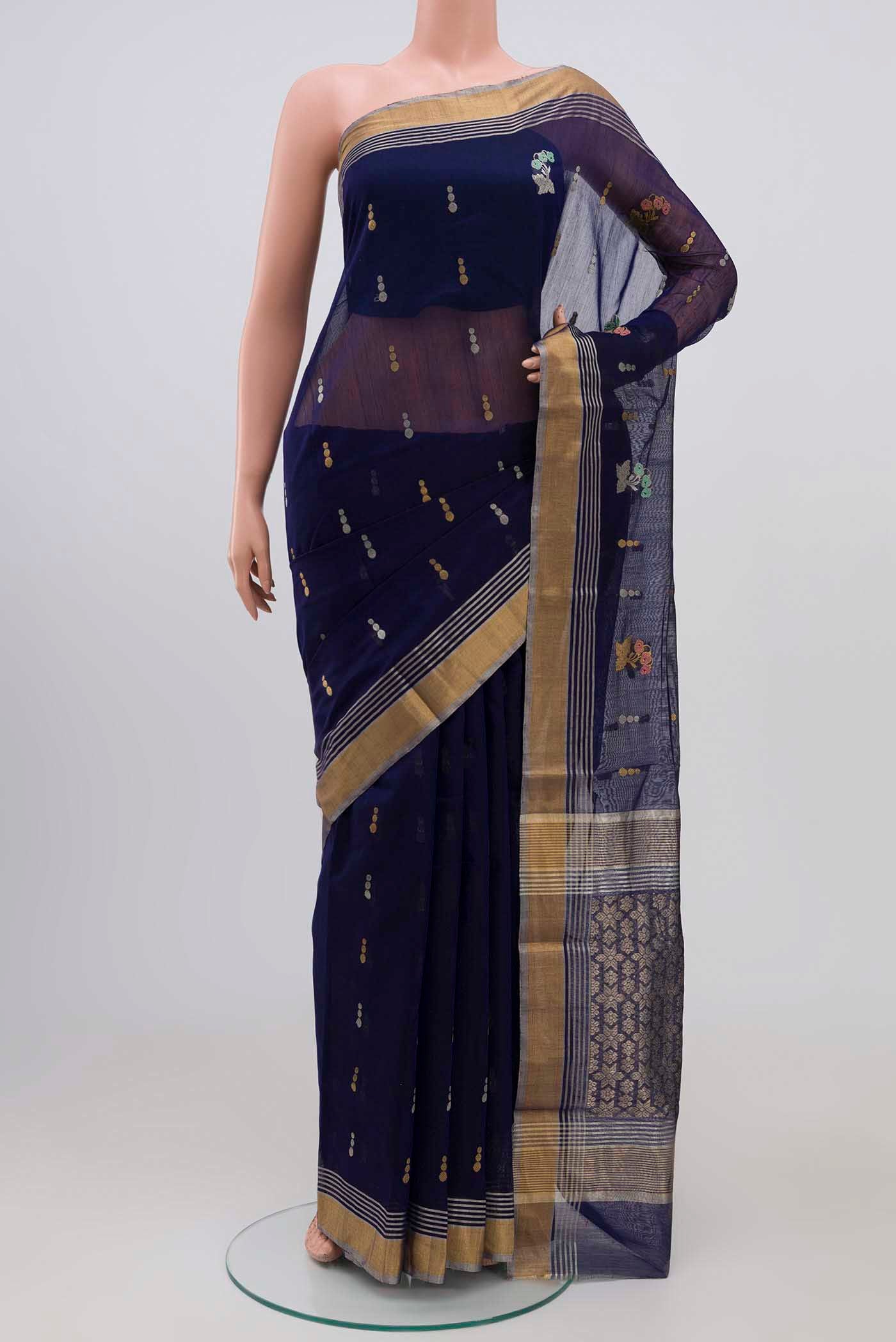 Navy Blue Chanderi Silk Cotton Saree