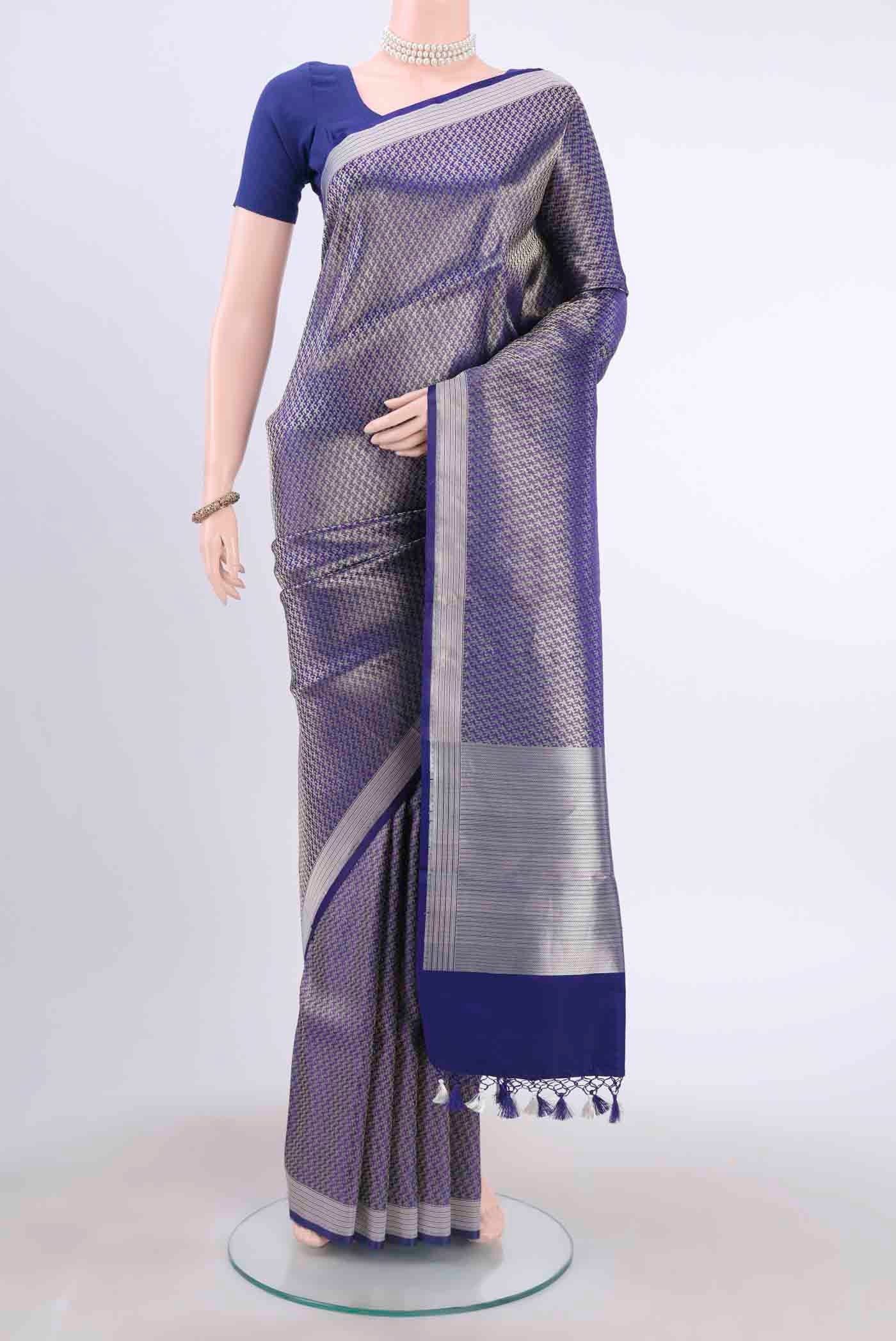 Dark Blue Dual Tone Banarasi Silk Saree