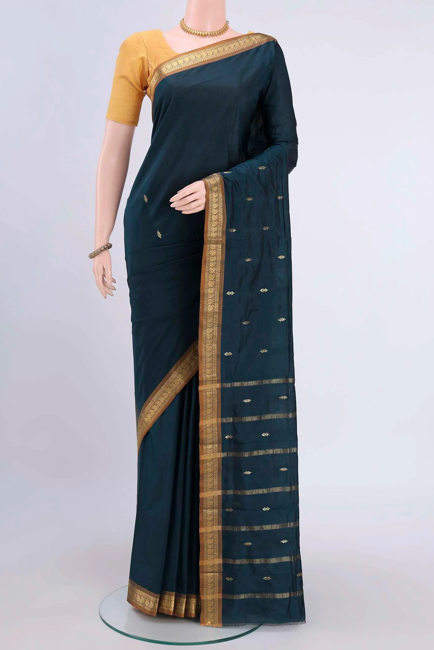 Dark Blue Dual Tone Blended Bangalore Silk Saree