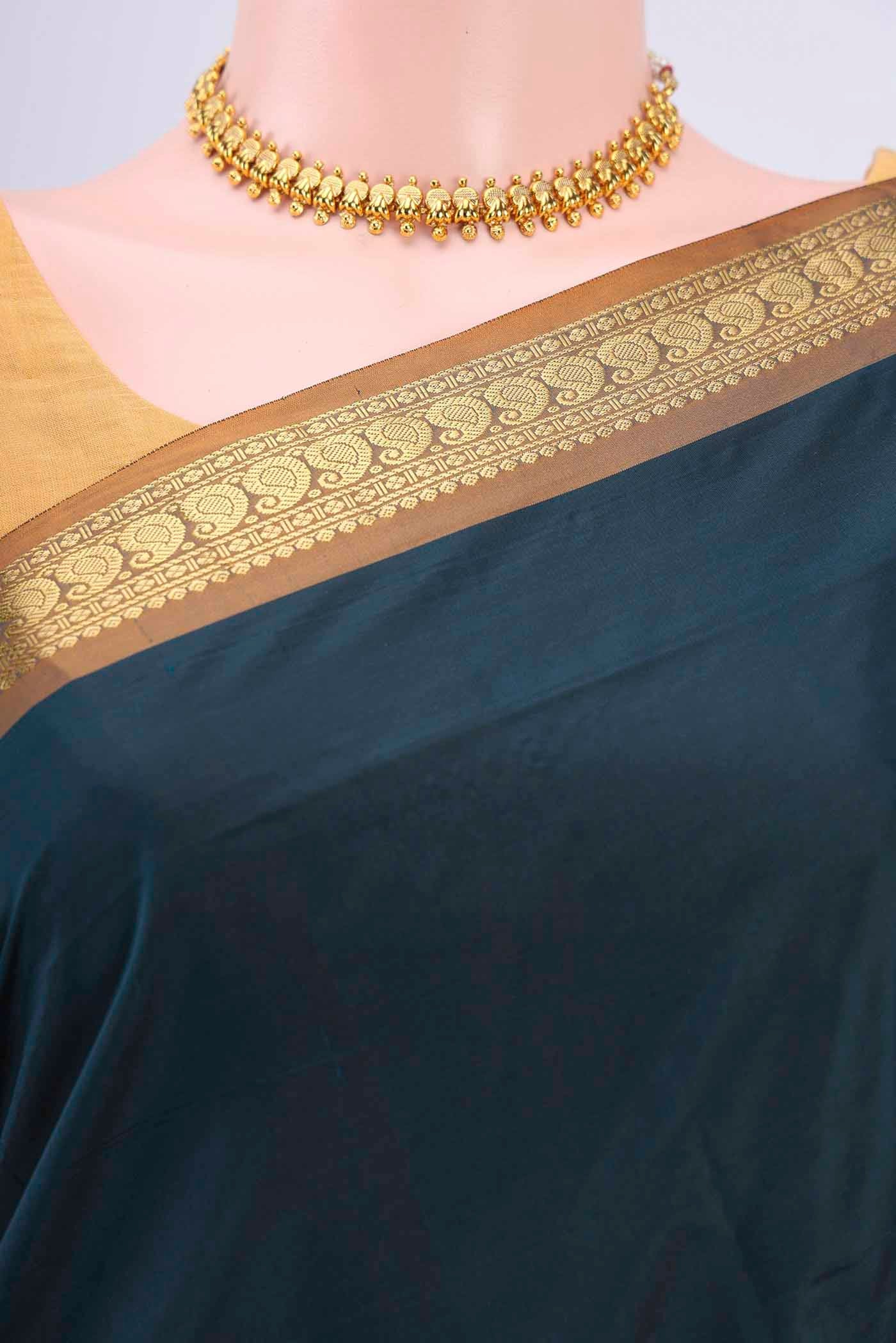 Dark Blue Dual Tone Blended Bangalore Silk Saree - Image 2