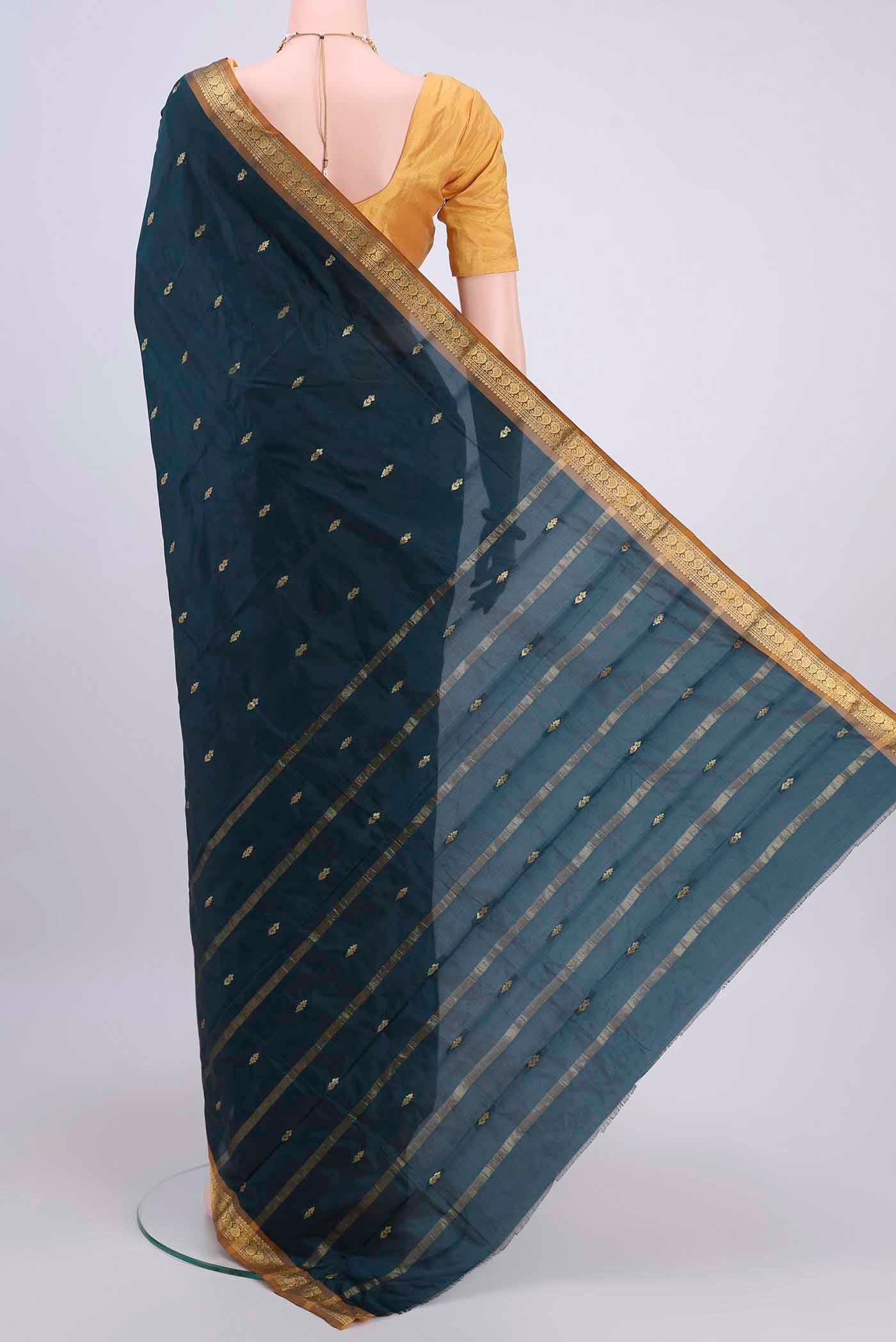 Dark Blue Dual Tone Blended Bangalore Silk Saree - Image 3