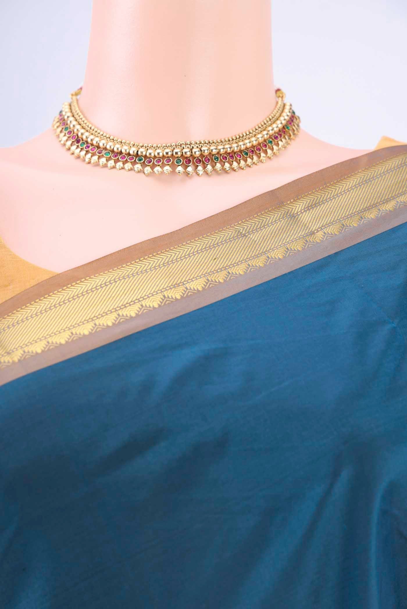 Dark Blue Dual Tone Blended Bangalore Silk Saree - Image 2
