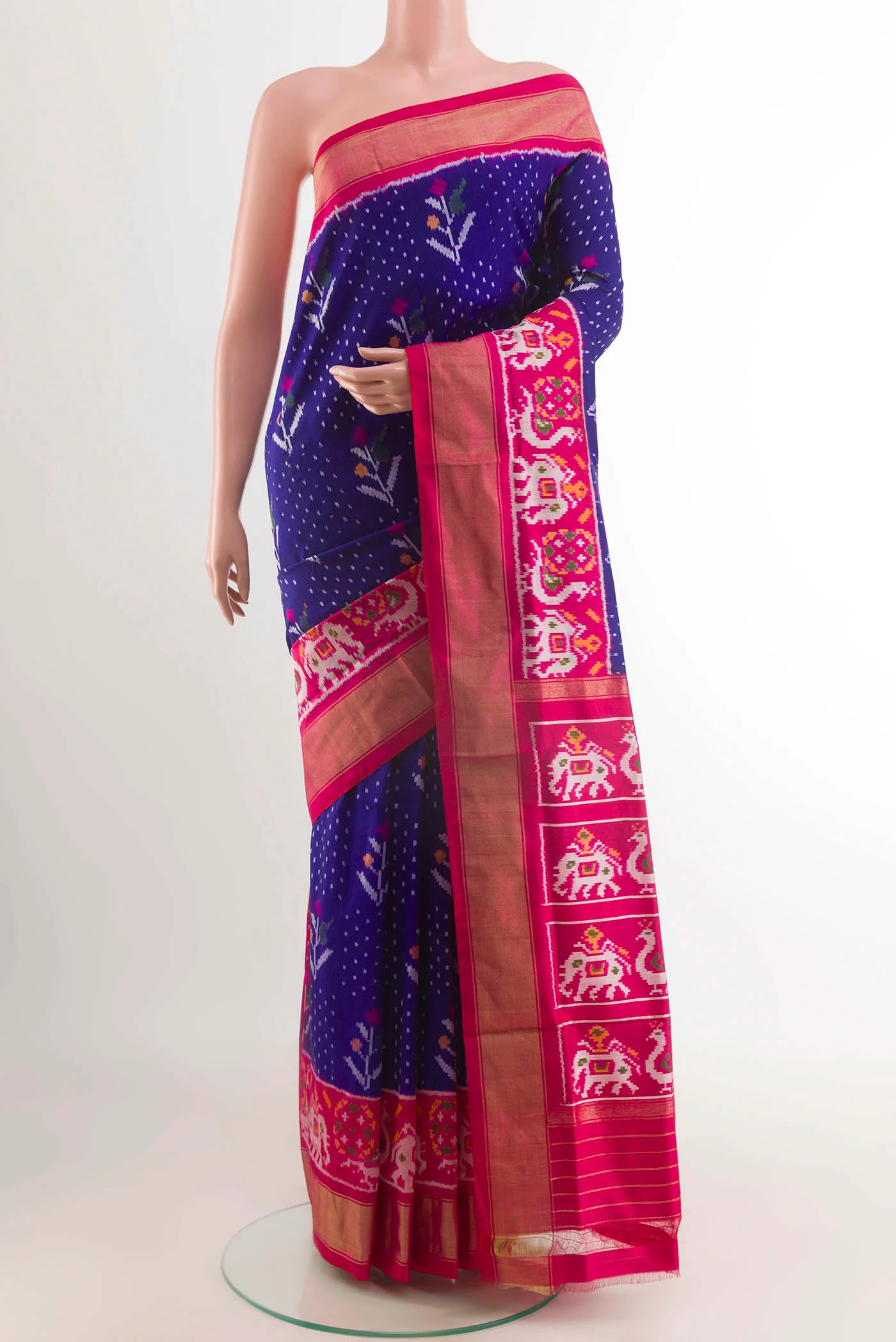Dark Blue Dual Tone Pochampally Silk Saree