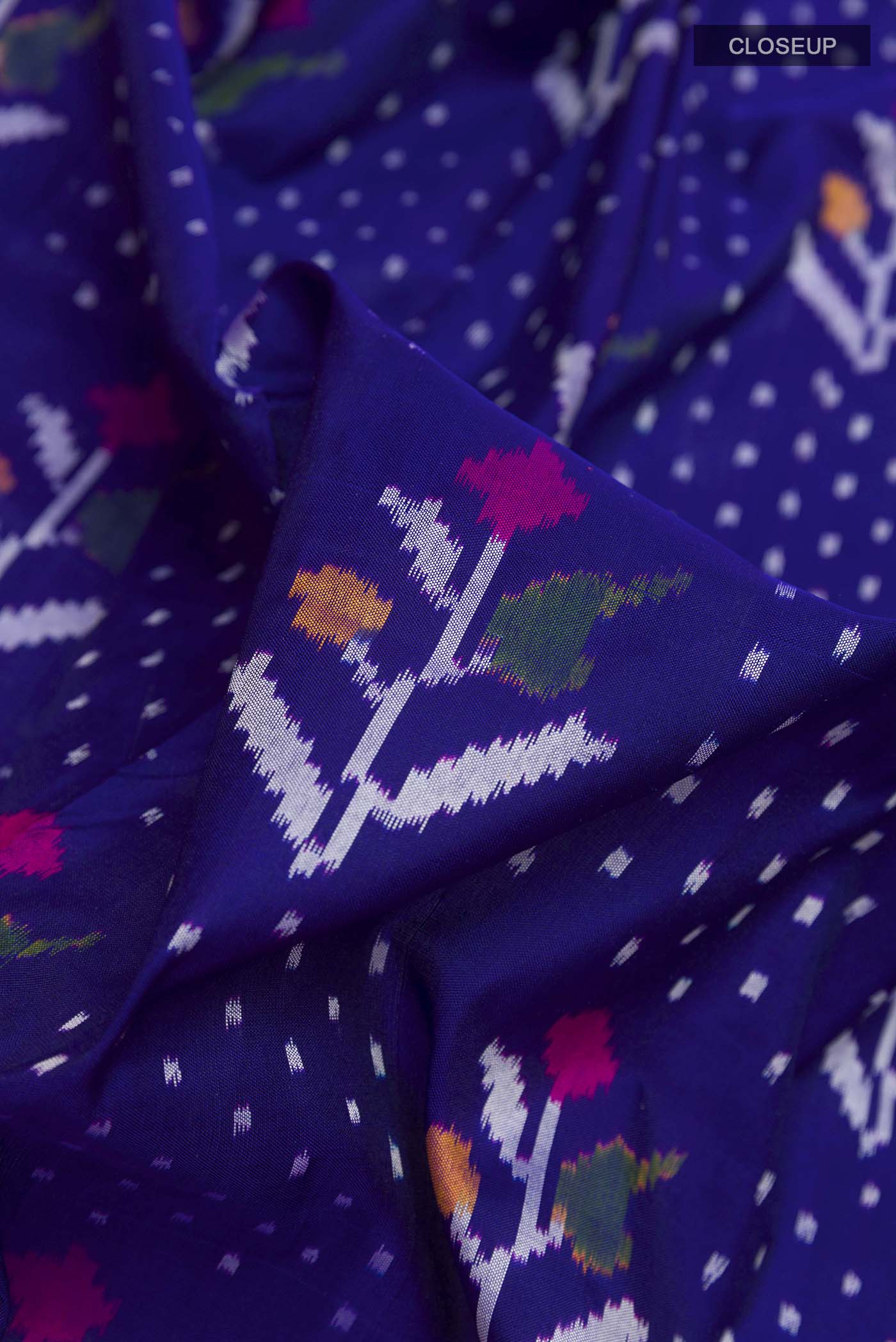 Dark Blue Dual Tone Pochampally Silk Saree - Image 2