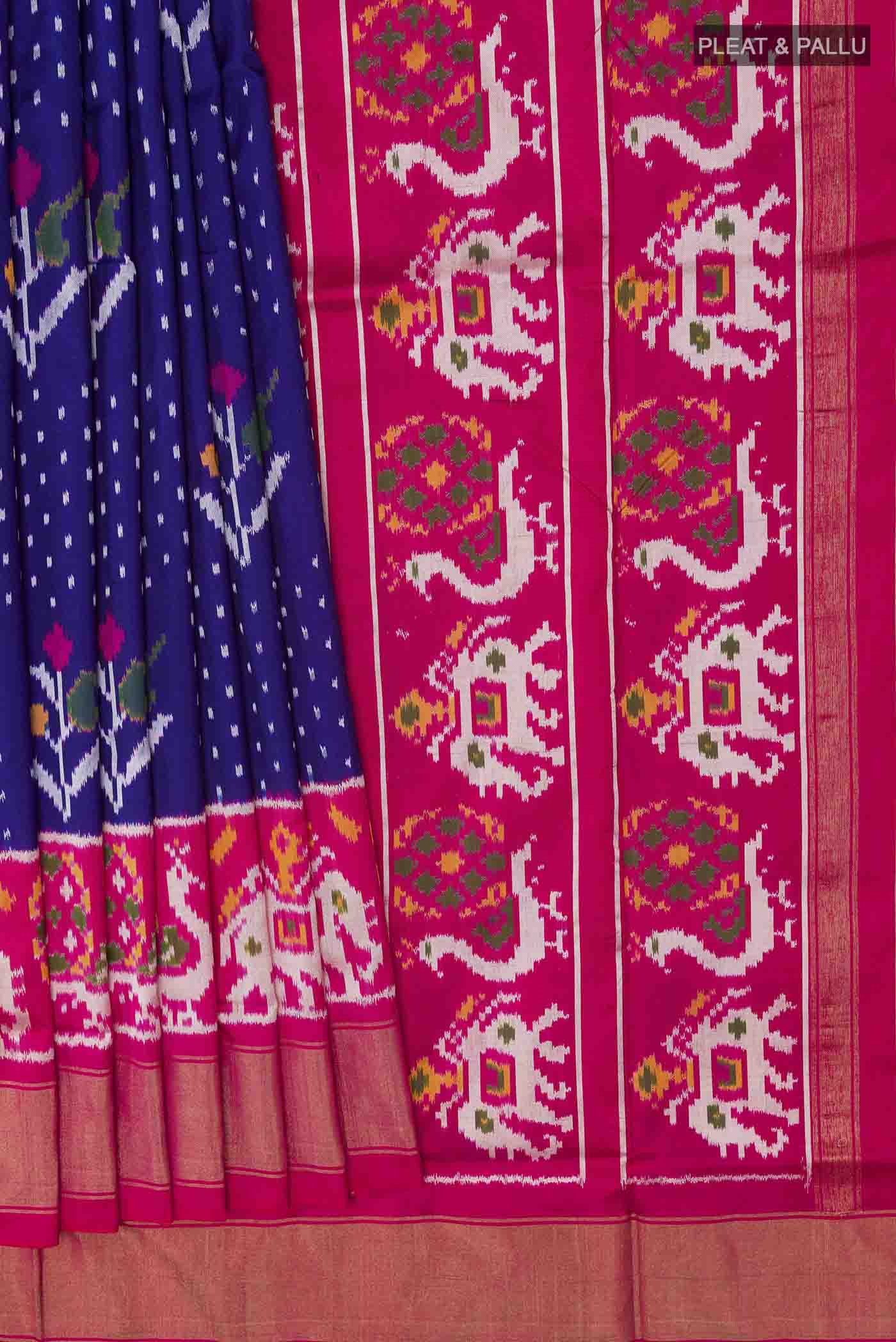 Dark Blue Dual Tone Pochampally Silk Saree - Image 4