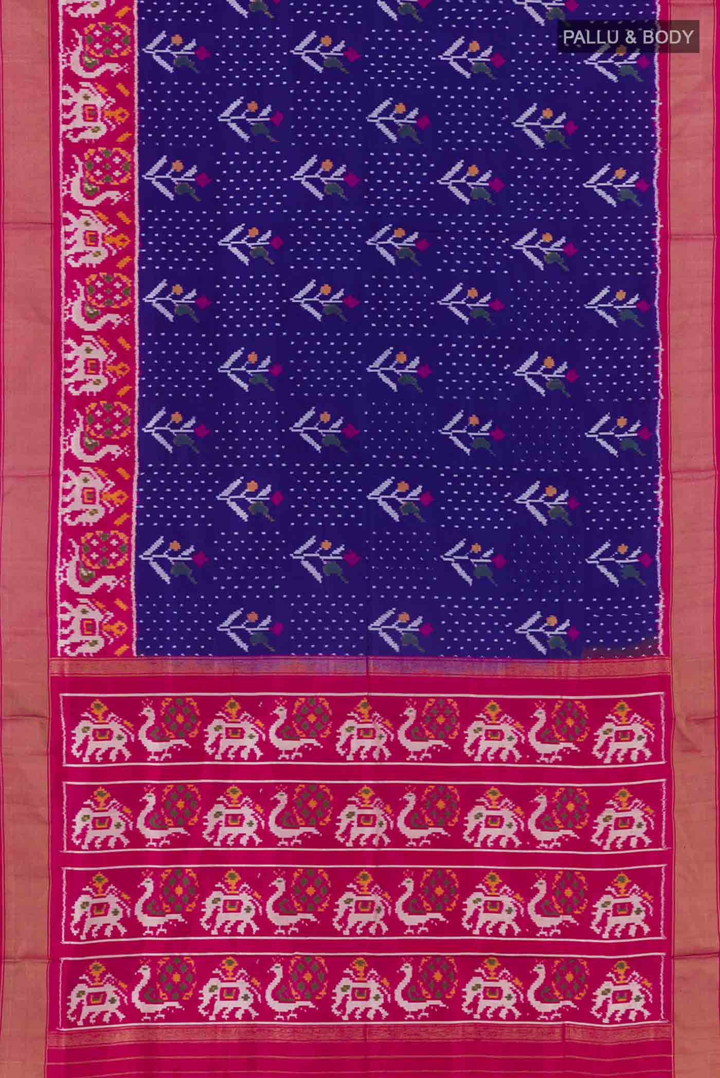 Dark Blue Dual Tone Pochampally Silk Saree - Image 6