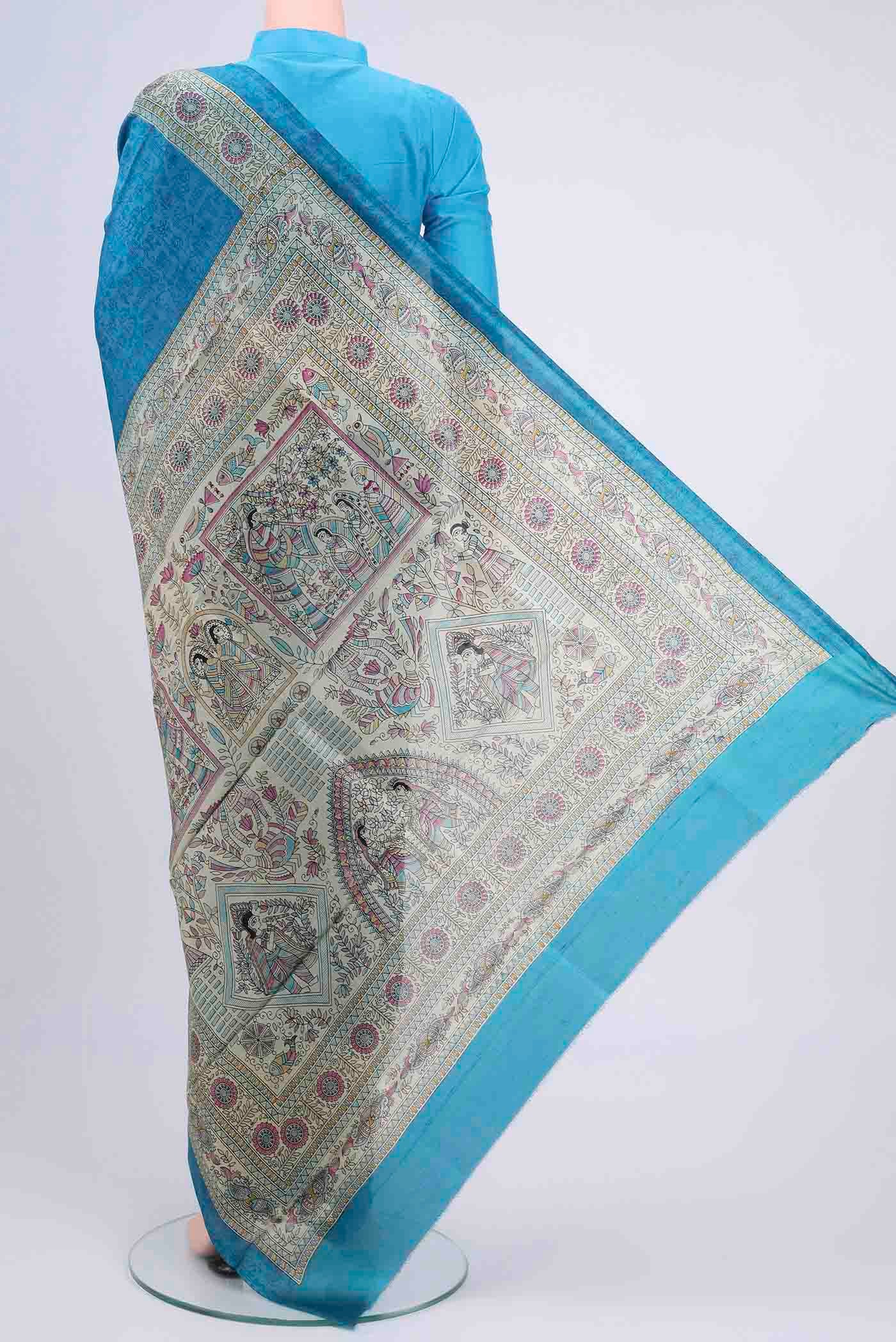 Dark Blue Dual Tone Tussar Silk Saree - Image 3